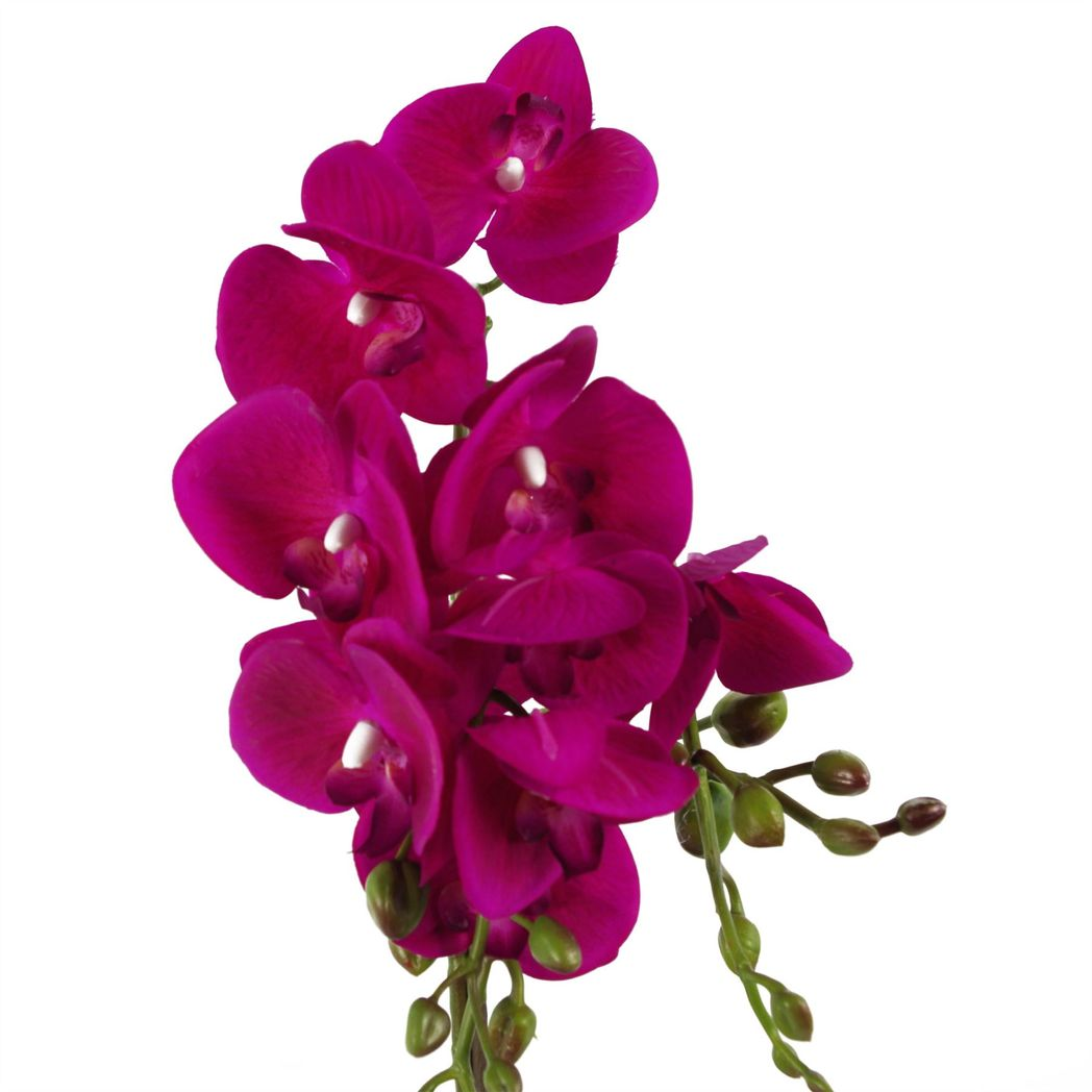 Leaf 54cm Artificial Orchid Plant with 10 Real Touch Flowers, Dark Pink in Gold Plastic Pot