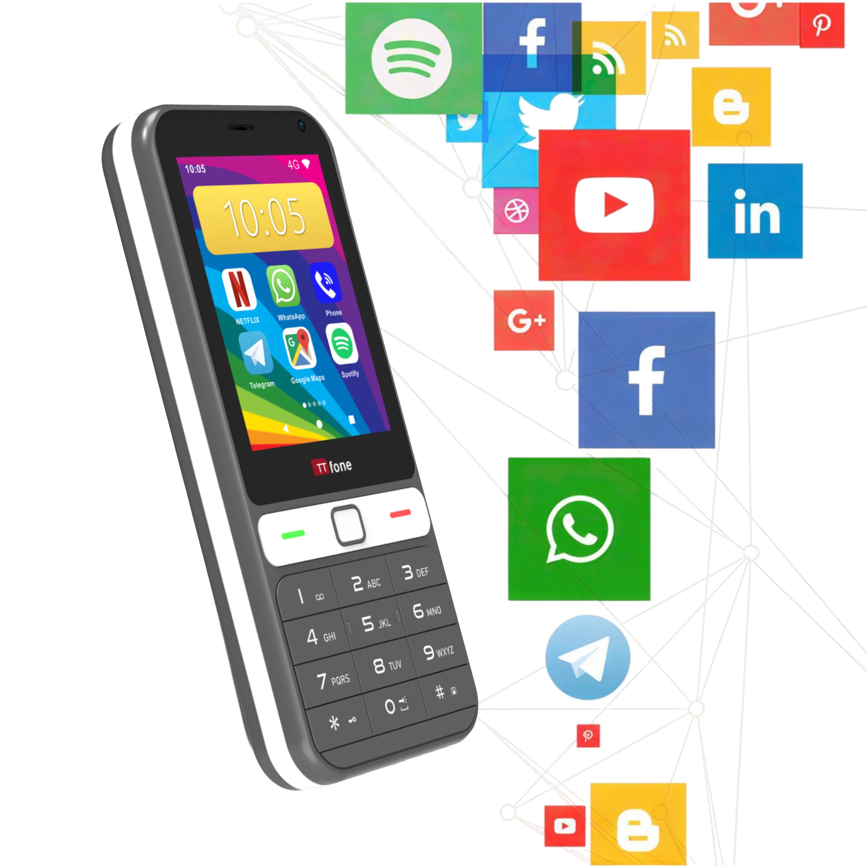 TTfone TT280  Simple 4G Dual SIM Bar Phone with Android, 2.8" Touchscreen, Keypad, 2MP Camera, USB-C - Easy to Use Unlocked Mobile (with Dock Charger and O2 Sim card)
