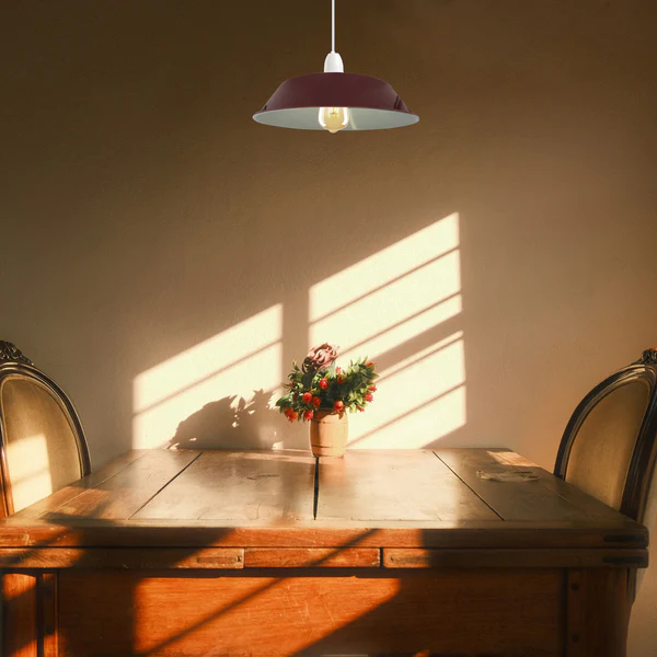 Burgundy Retro Vintage Lampshade Easy Fit E27 Base Industrial Pendant Metal 36cm Lamp Light