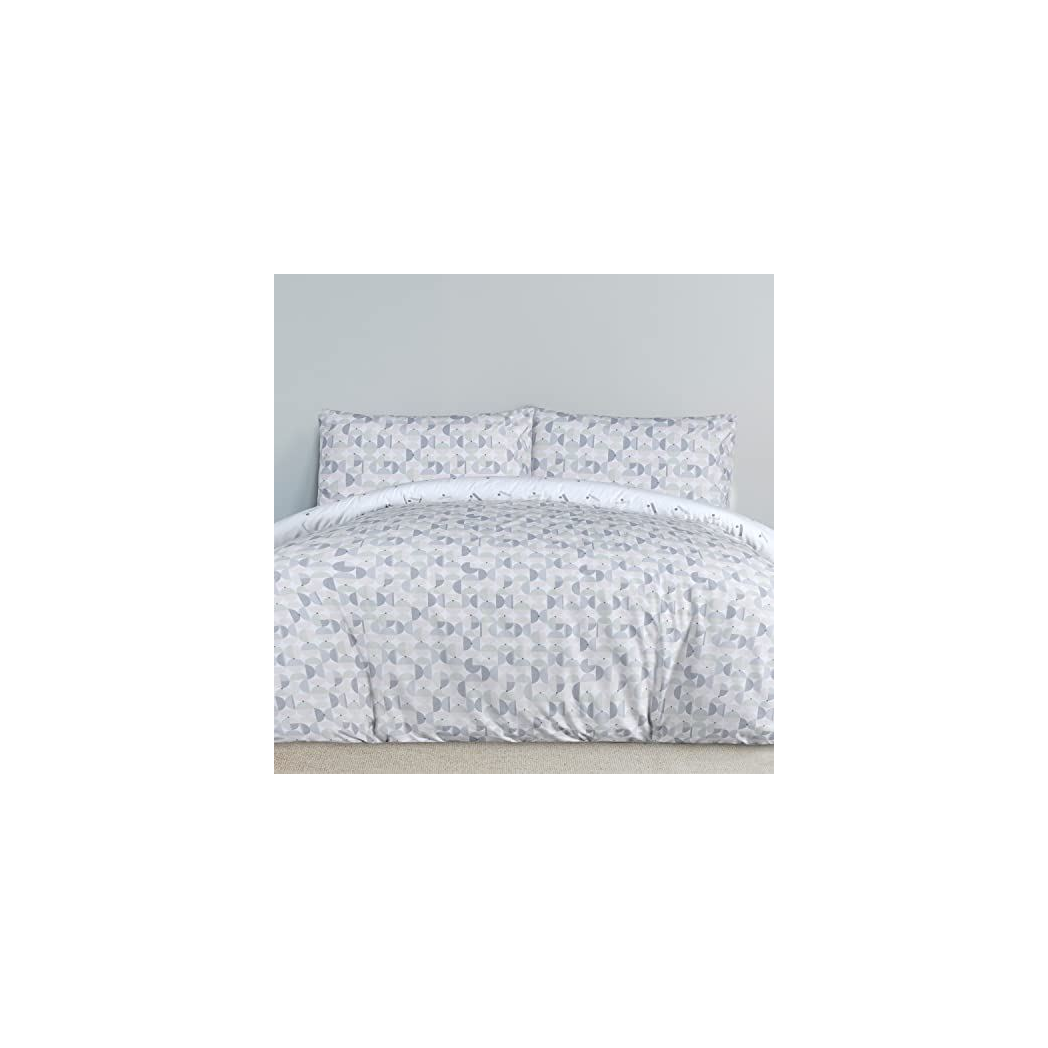 Sleepdown Circle Geometric Abstract Reversible Duvet Cover and Pillowcase Set Blue Single