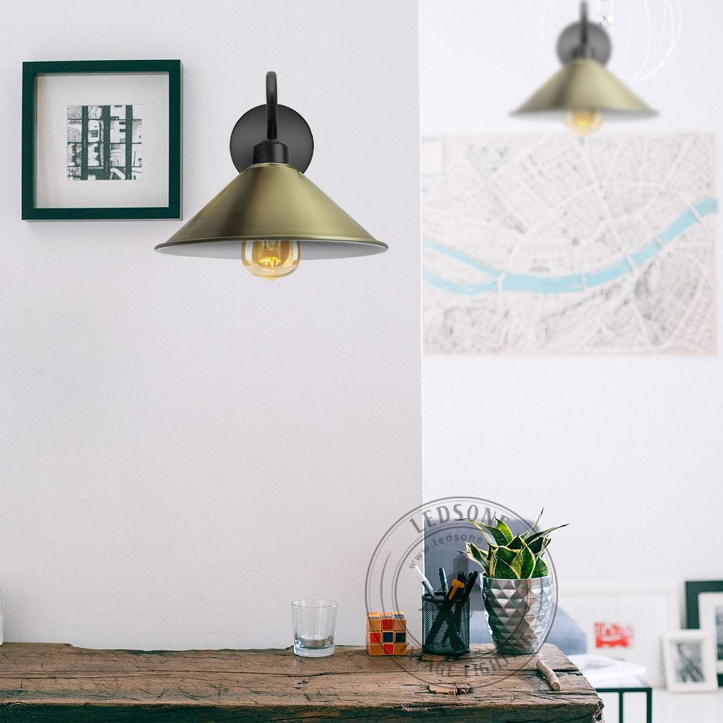 Vintage Black Brass Swan Neck Wall Sconce, E27 Base, Indoor