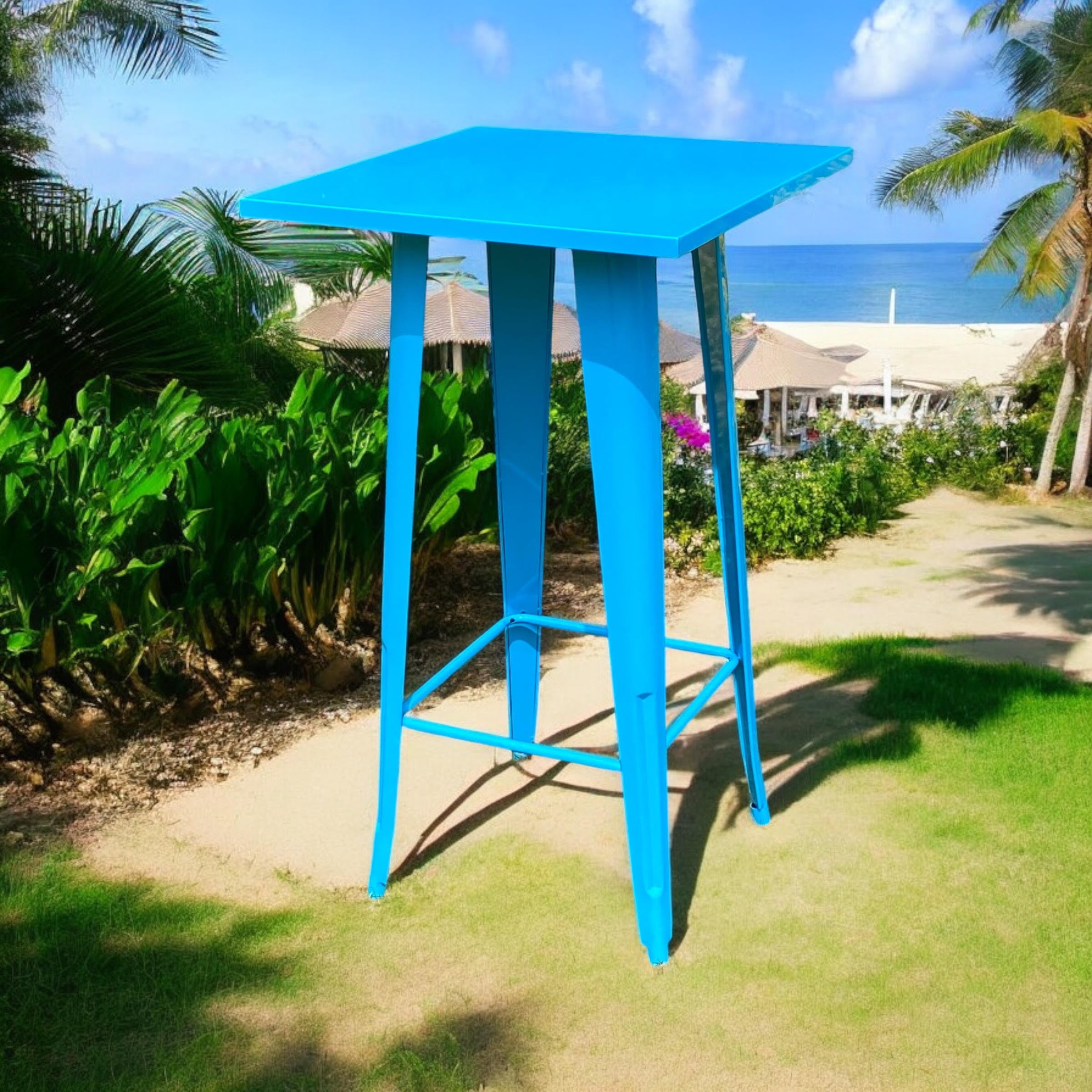 MSL Blue Metal Outdoor Bar Table 60 x 60 x 115 cm