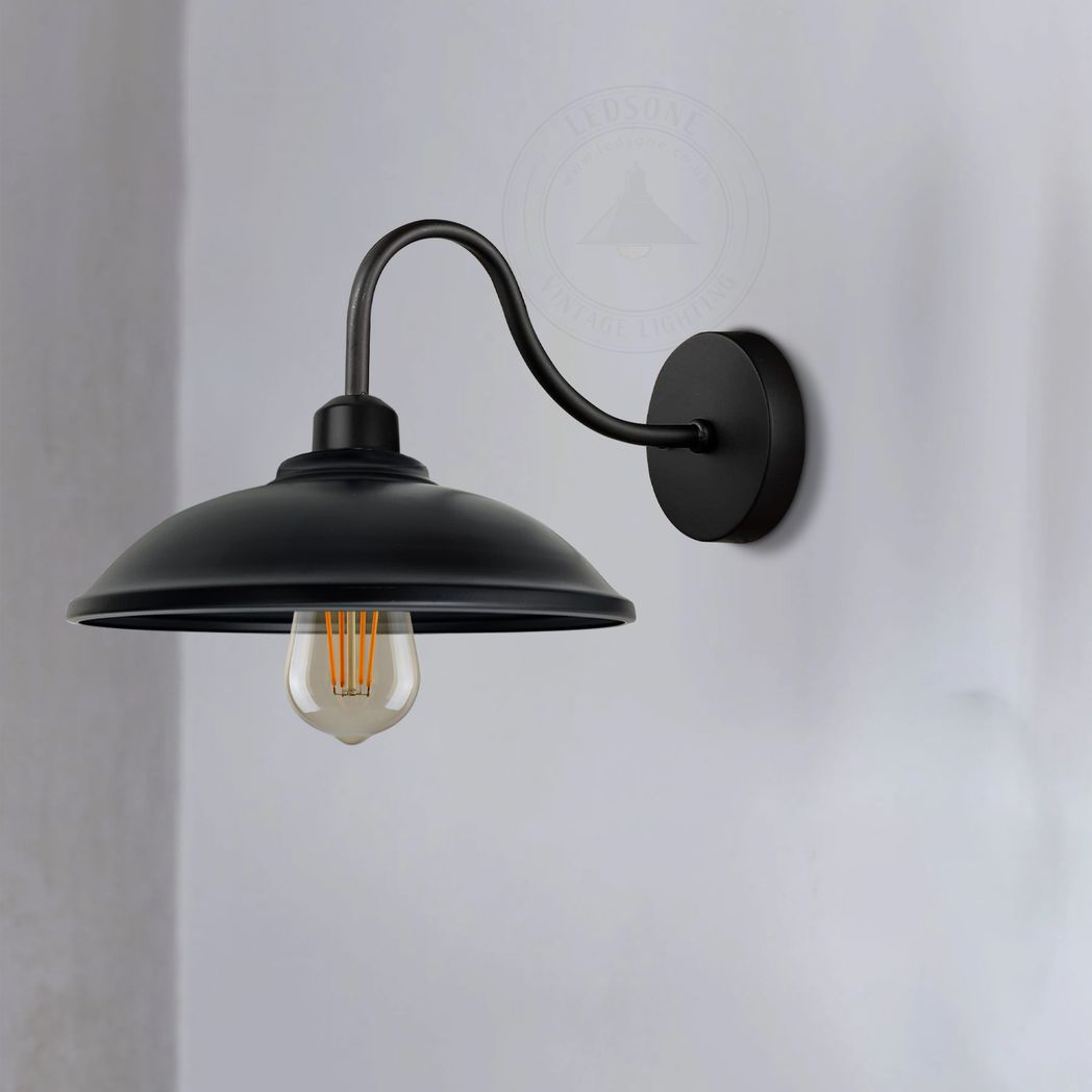 Vintage Black Wall Sconce, E27 Hardwired Indoor Wall Light Fixture