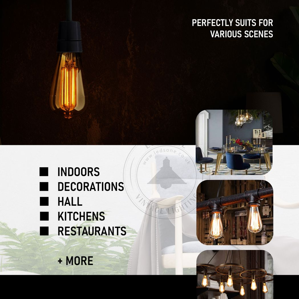 E27 ST64 Vintage LED Dimmable  Bulbs, 6W Edison Light Bulb