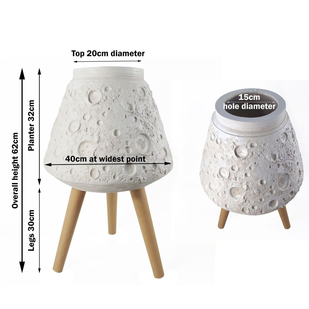 Leaf Large Lunar White Fibreglass Composite Planter with Wooden Legs, 62cm x 40cm