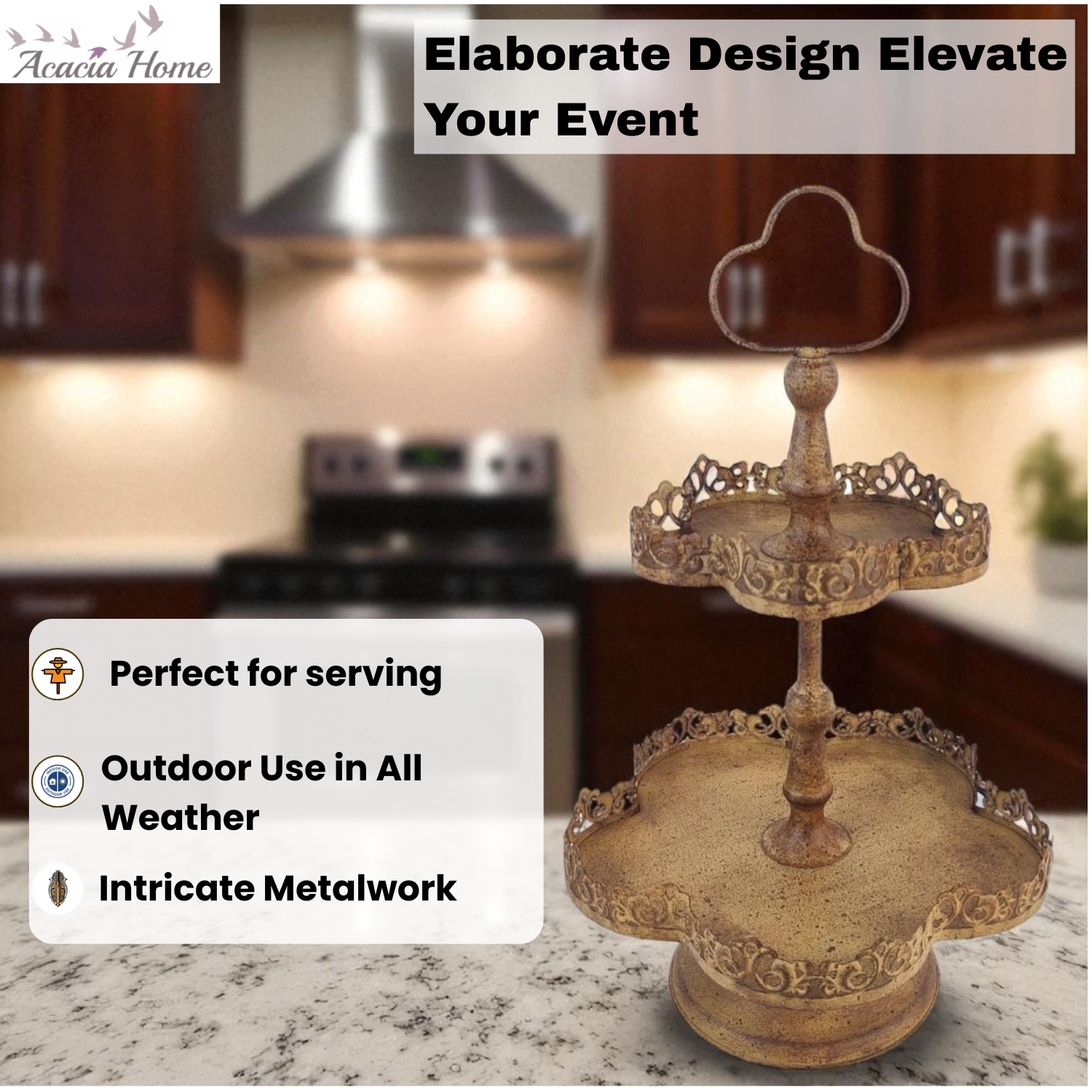 MSL 48cm Rusty Metal 2-Tier Cake Stand, Hand Finished