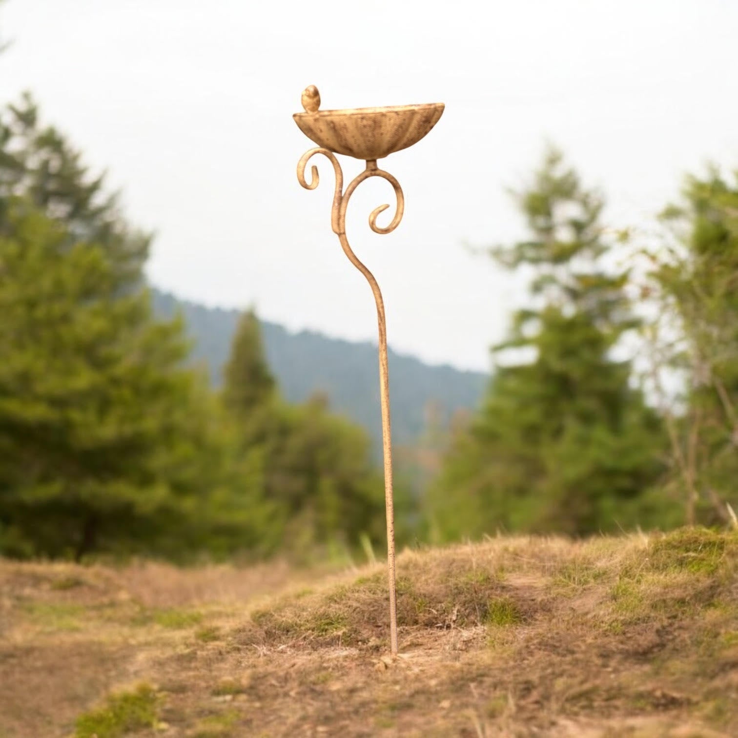 MSL 66cm Bird Feeder Stake, Hand Finished Bird Bath, Ground Spike for Garden, Flower Beds and Lawns