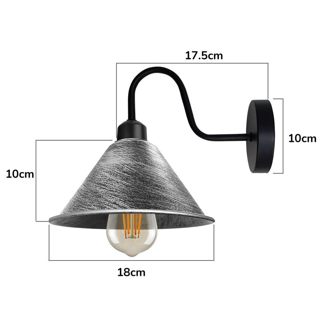 Vintage Black Wall Sconce, Metal Cone Shade, E27 Socket