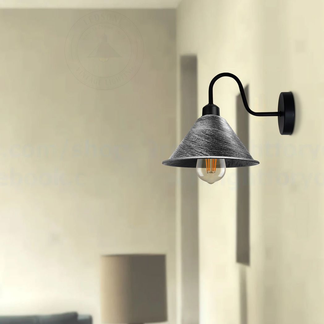 Vintage Black Wall Sconce, Metal Cone Shade, E27 Socket