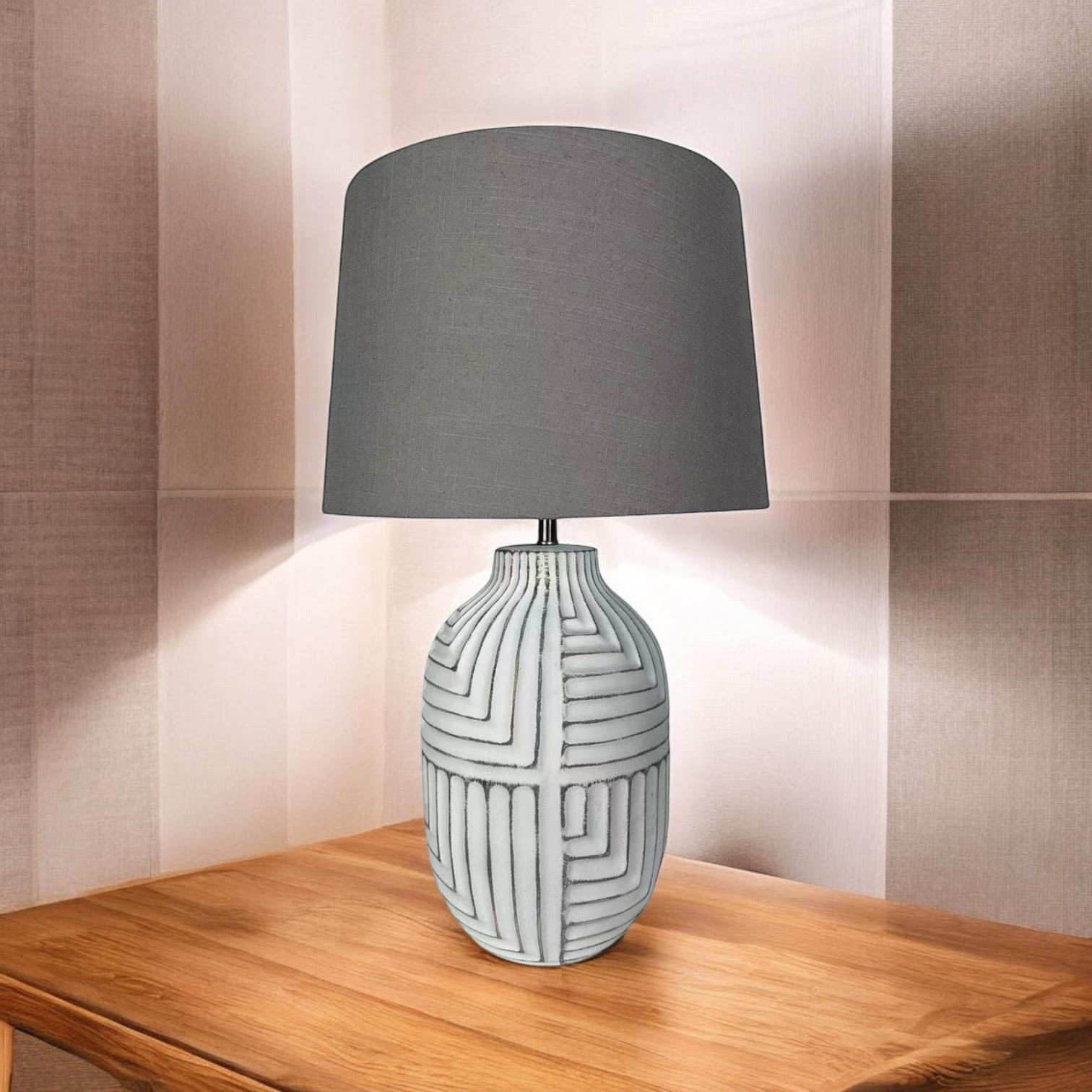 MSL 38cm Traditional Ceramic Table Lamp Base and Shade with Inline Rocker Switch, Double Insulated