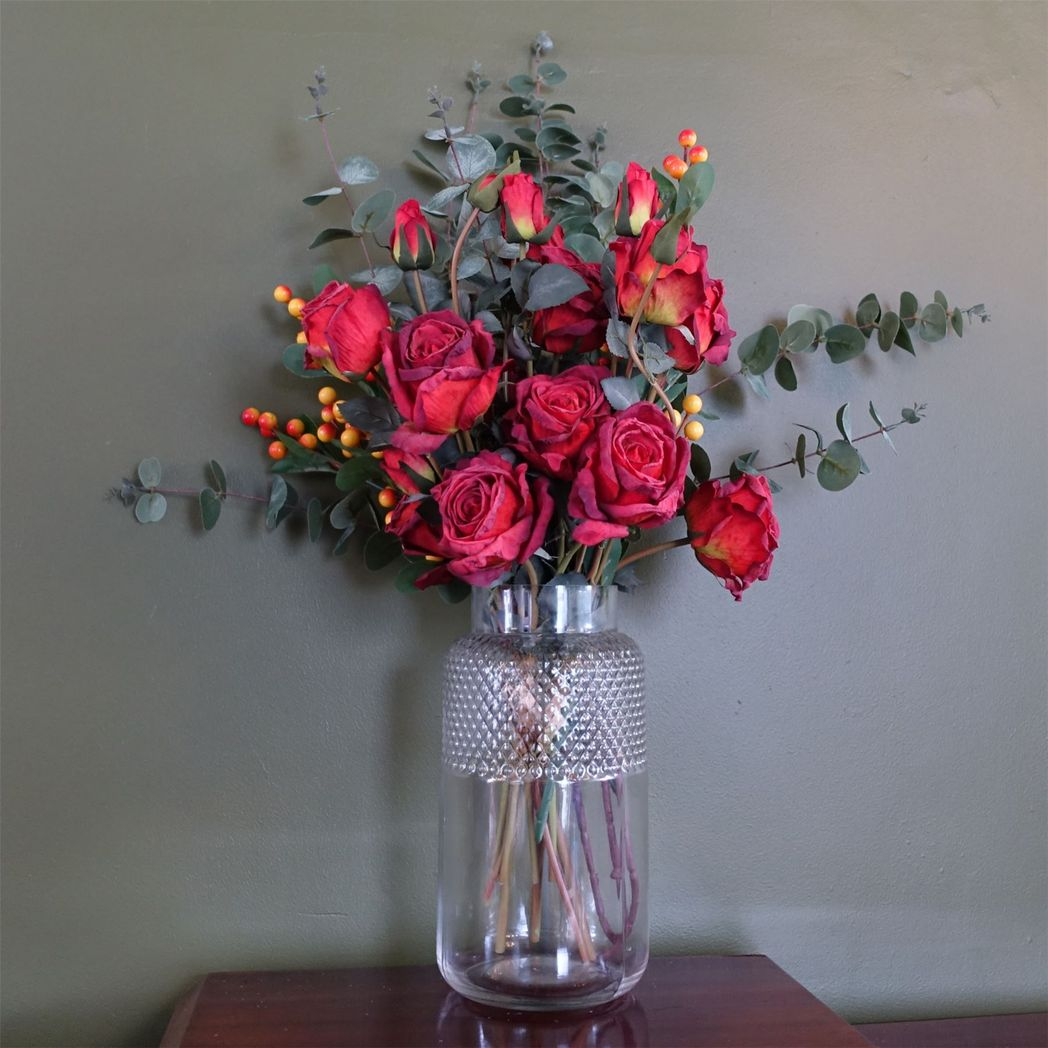 Leaf 29cm Clear Glass Half Diamond Pattern Vase