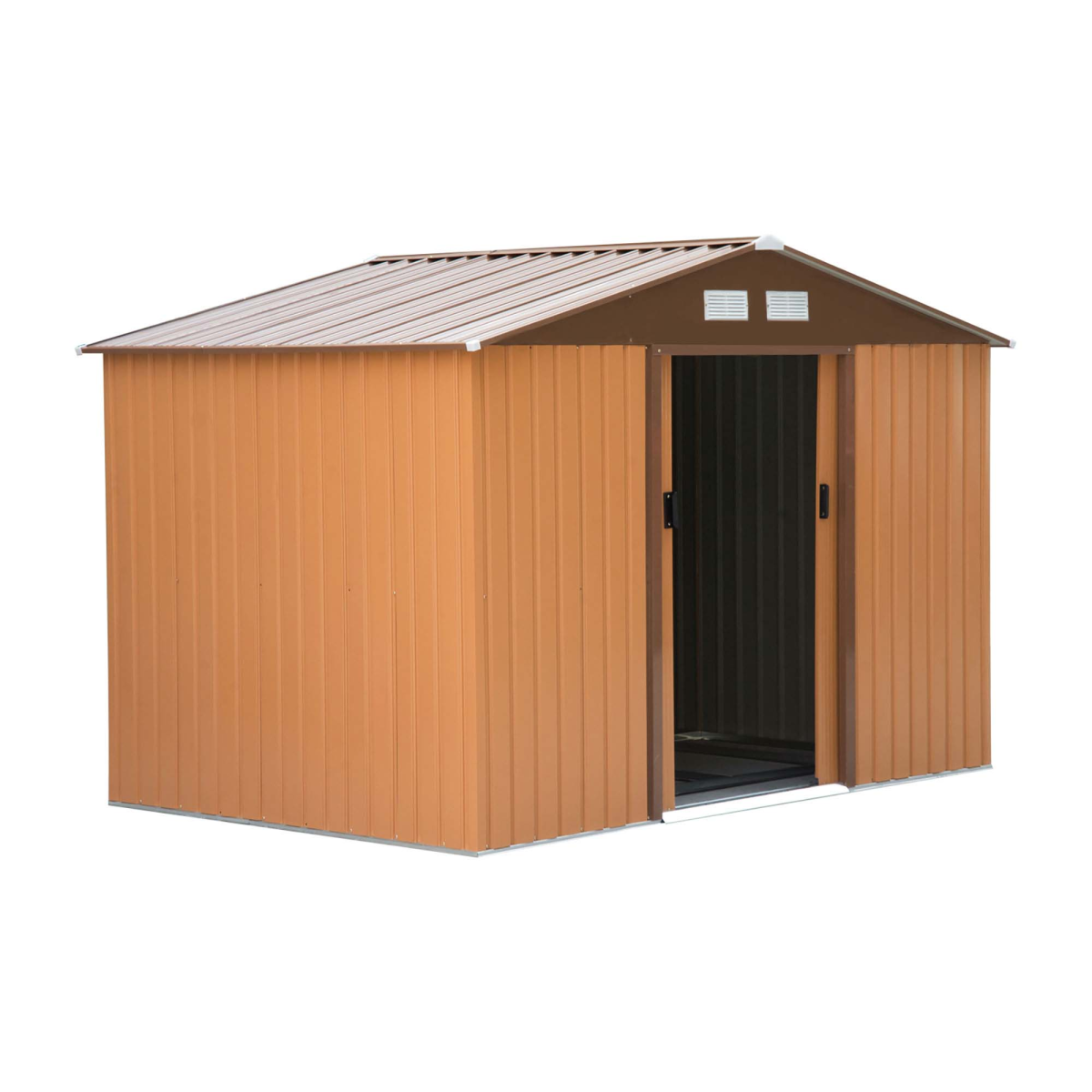 Outsunny 9 x 6 ft Metal Storage Shed, Khaki, with Sliding Double Doors, Ventilation and Floor Foundation
