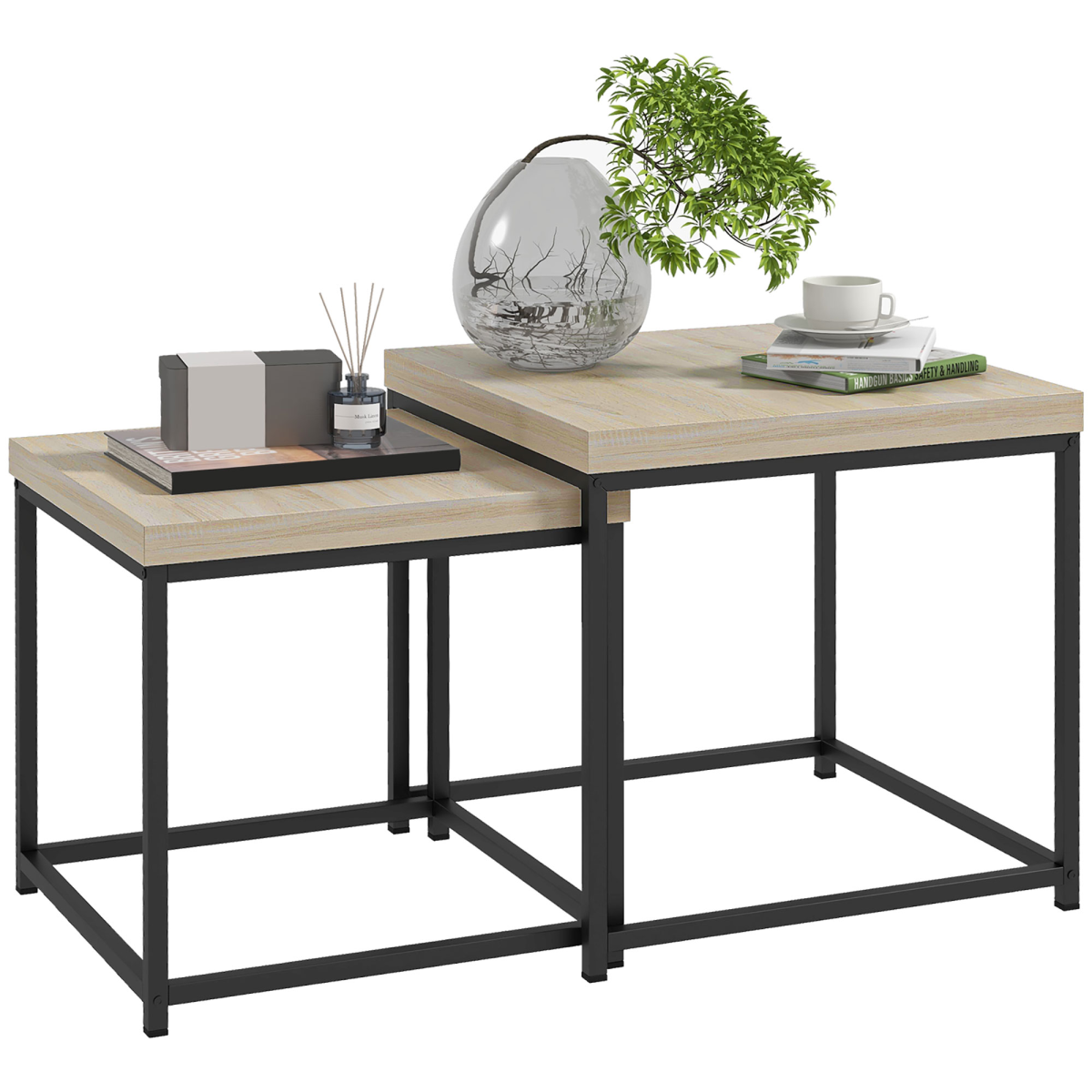 HOMCOM Set of 2 Nesting Coffee Tables with 3.5cm Top, Oak