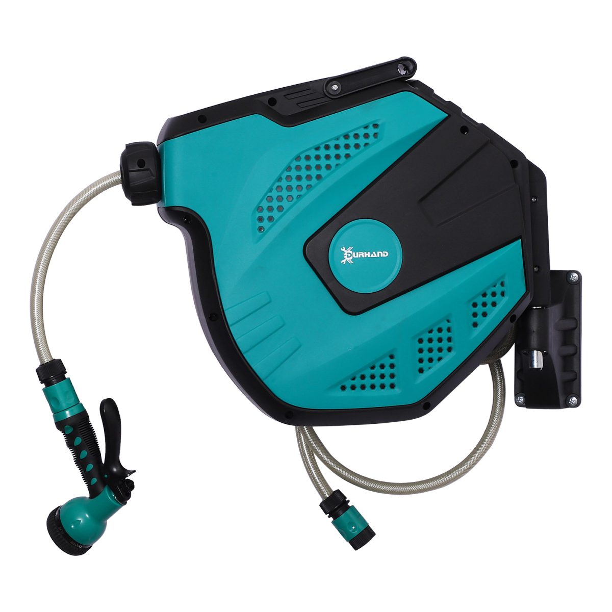 DURHAND 15m Auto Rewind Water Hose Reel with 180° Swivel Mounting Bracket