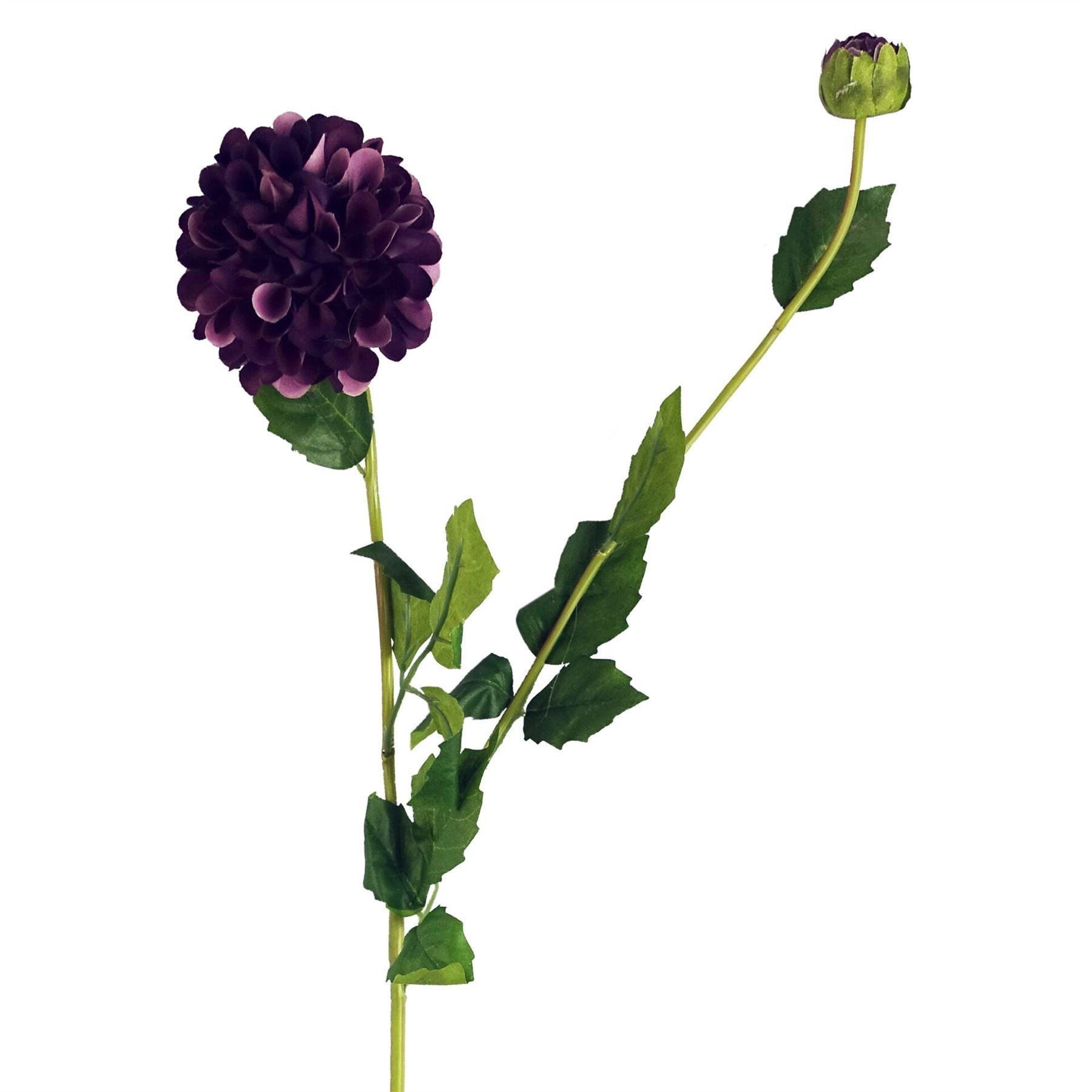 Leaf 75cm Artificial Dahlia Pompom Flower Stem Purple
