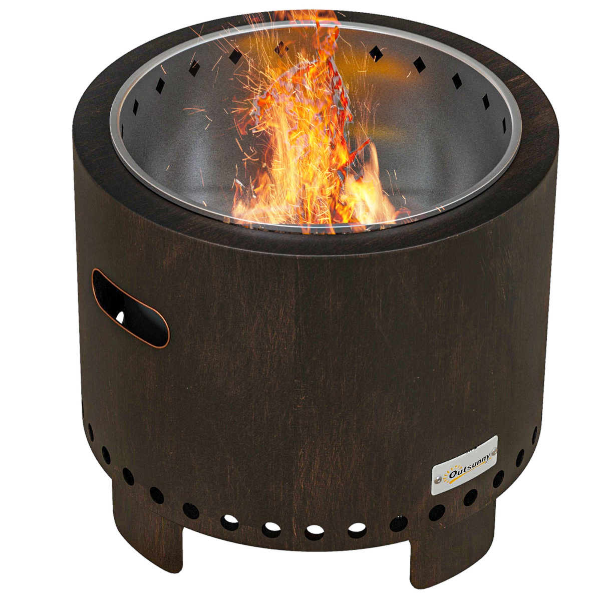 Outsunny 45cm Smokeless Wood Burning Metal Fire Pit with Poker, Black