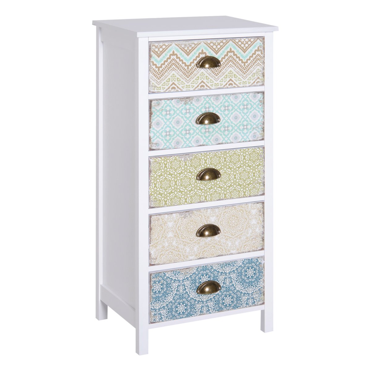 HOMCOM 5 Drawer Vintage Style Storage Chest Dresser, White Wood Effect, Entryway Bedroom Bedroom Storage Cabinet