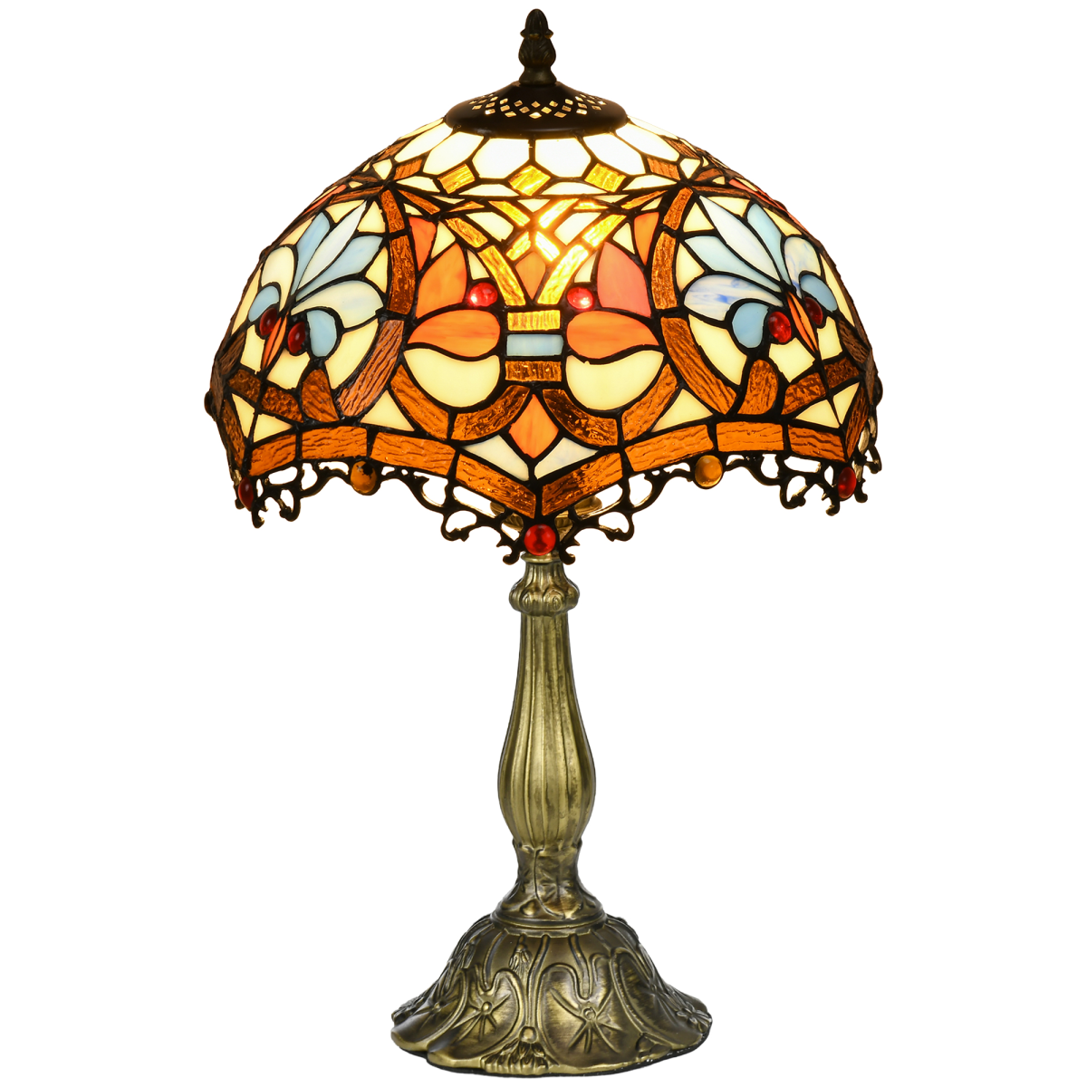 HOMCOM Stained Glass Table Lamp, Antique Sunflower Bedside Lamp, Multi-Colour, E27 Bulb Not Included