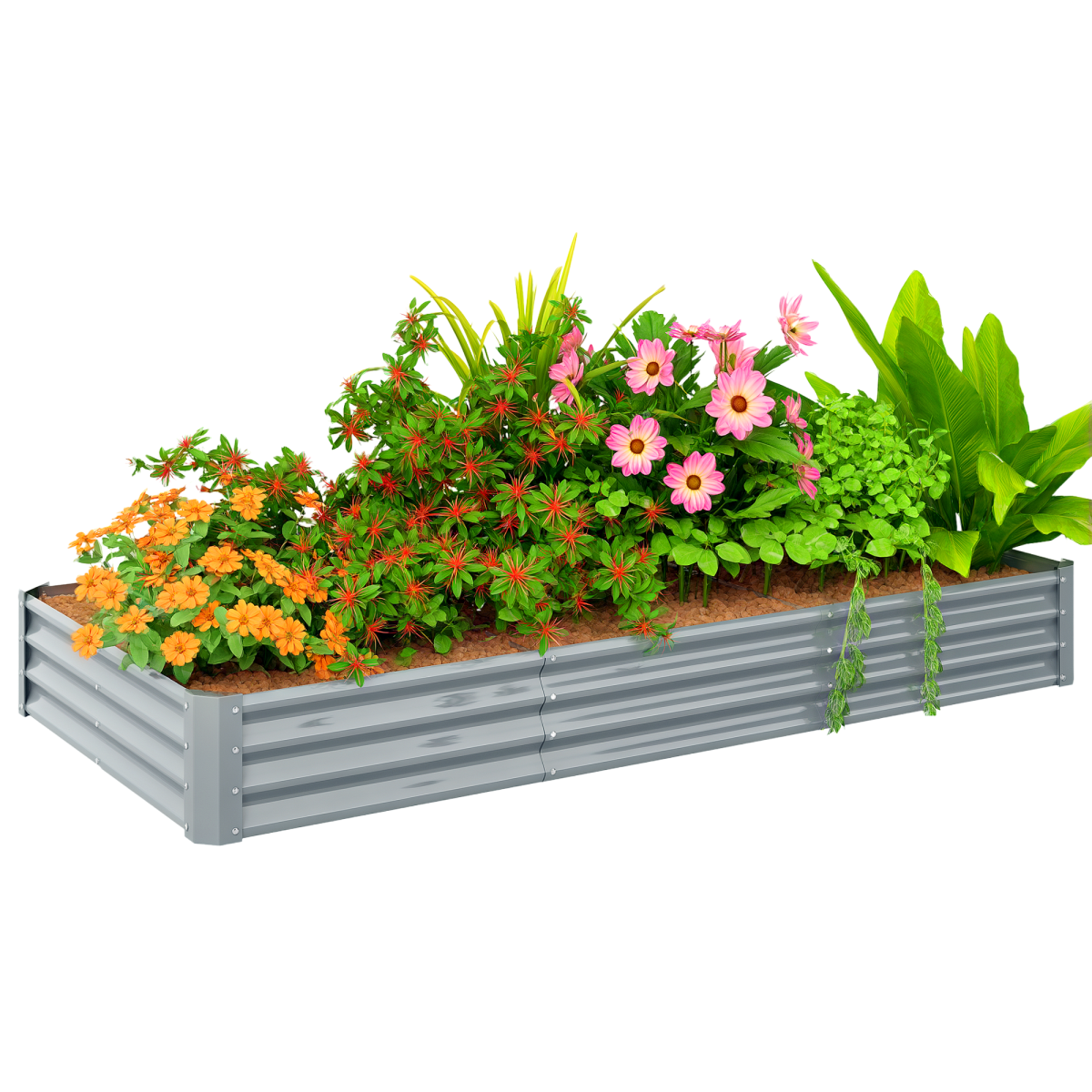 Outsunny Galvanised Raised Garden Bed 240x120x30cm, Silver Grey
