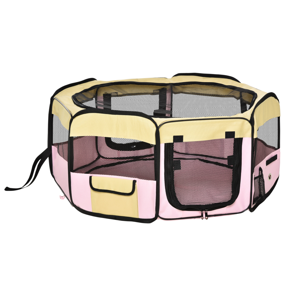 Portable Soft-Sided Fabric Pet Playpen with Mesh Panels, Waterproof Floor, Detachable Cover, and Carrying Bag