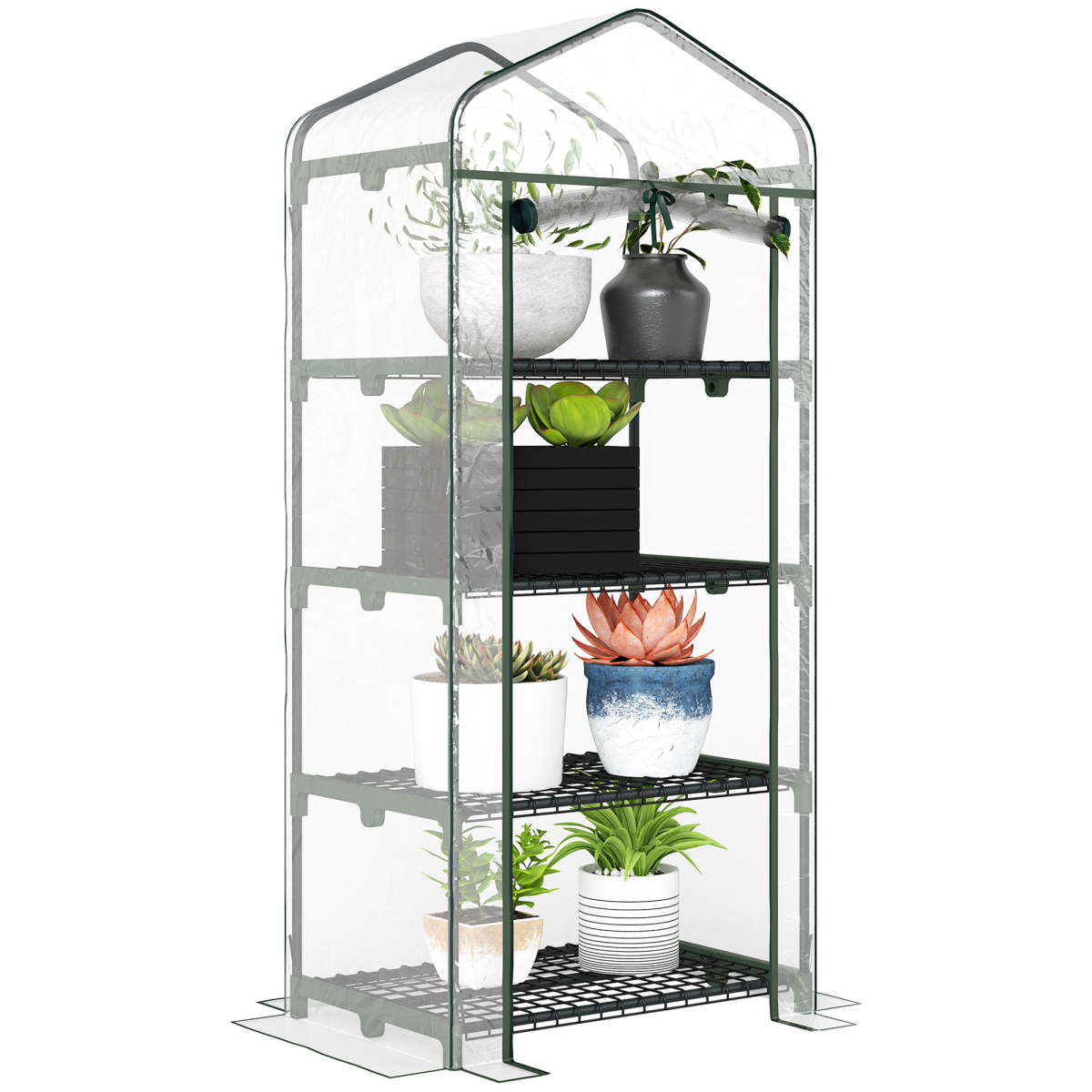 Outsunny 4-Tier Mini Portable Greenhouse with Metal Frame, Transparent PVC Cover, 160 x 70 x 50 cm