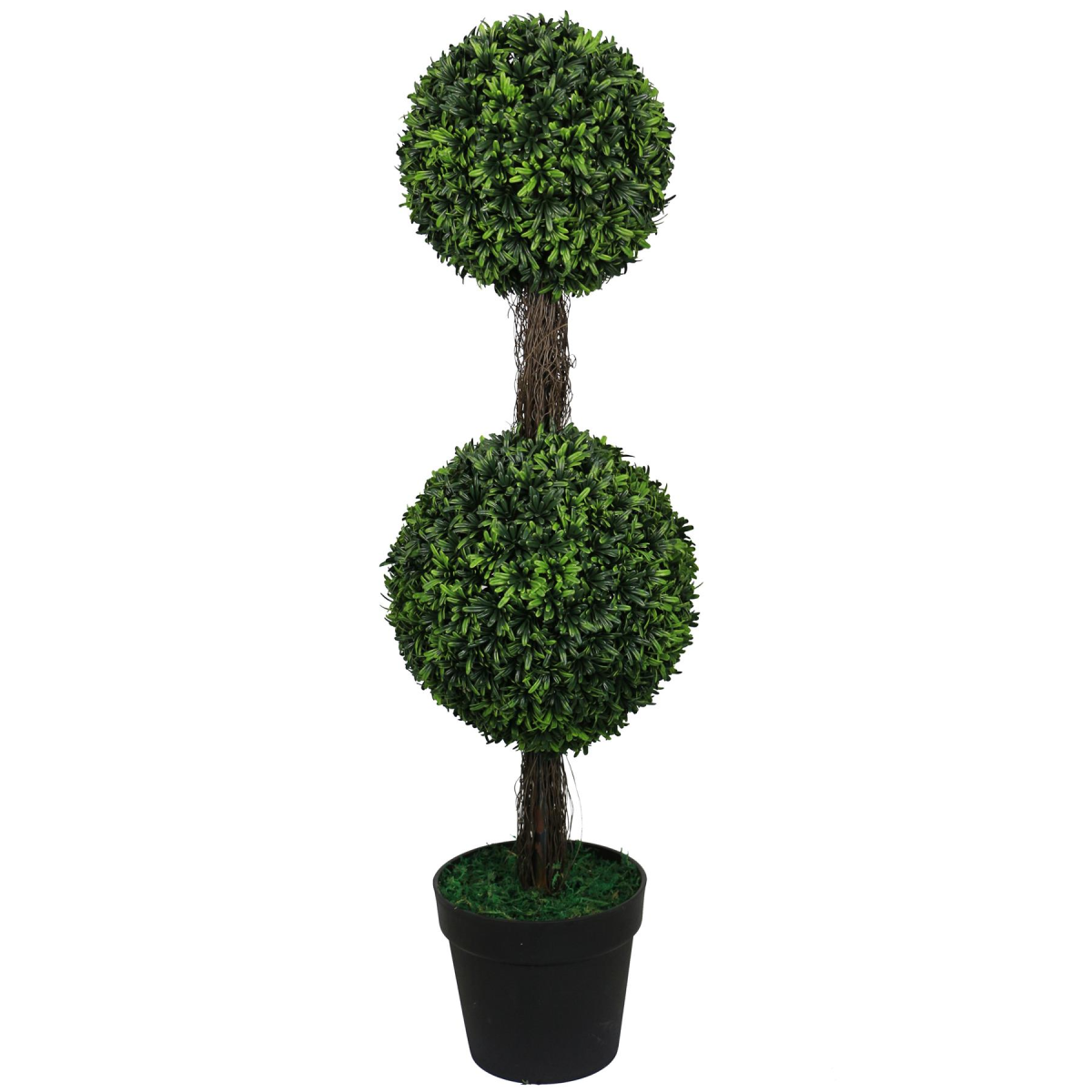 Leaf 90cm Artificial Podocarpus Double Ball Topiary Tree in Pot