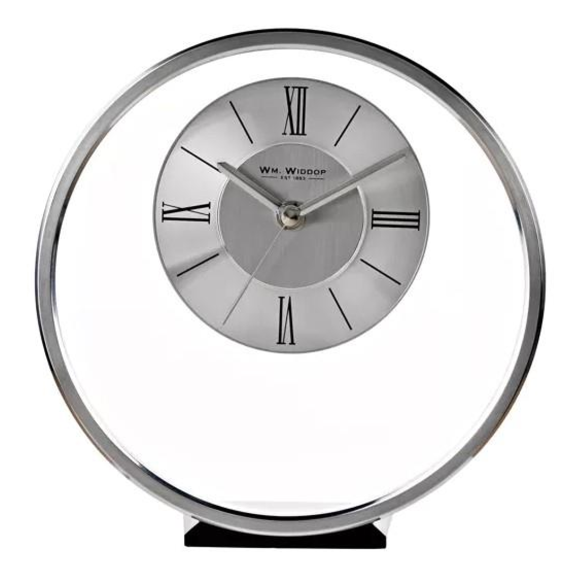 Widdop Round Silver Mantel Clock with Roman Dial