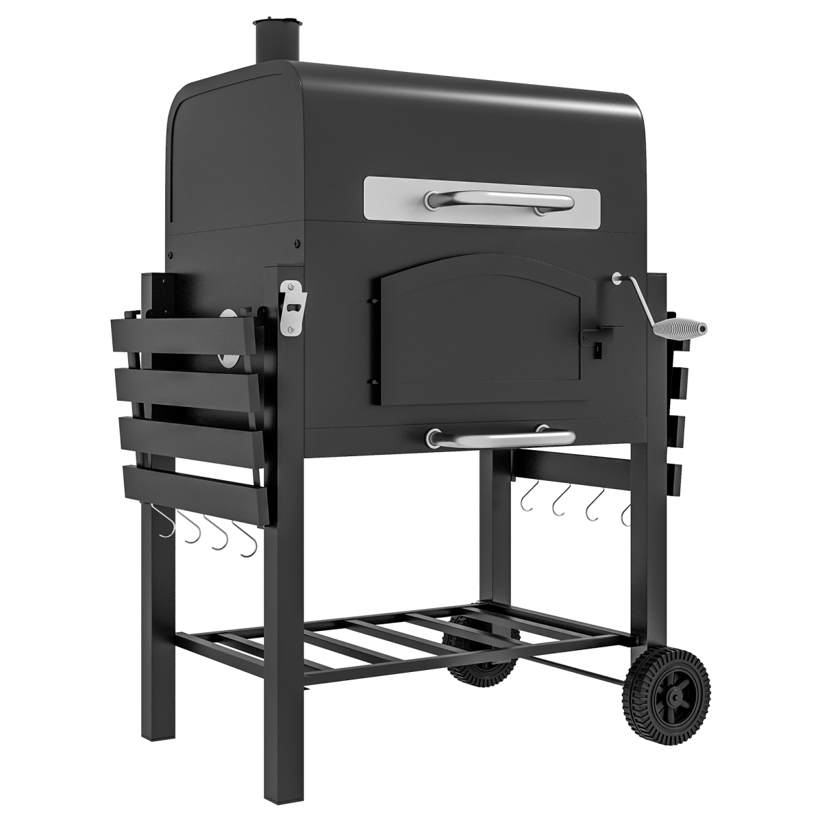 Outsunny 3-in-1 Charcoal Grill Smoker Trolley with Thermometer