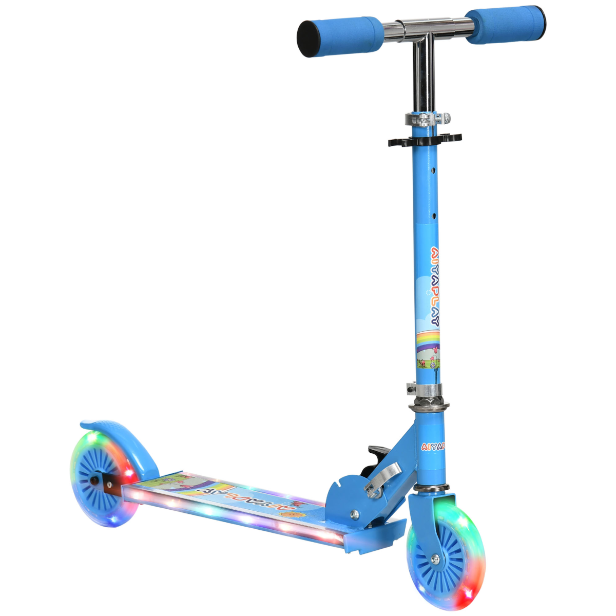 HOMCOM Kids Scooter, Ages 3-7, Lights, Music & Adjustable Height, Blue