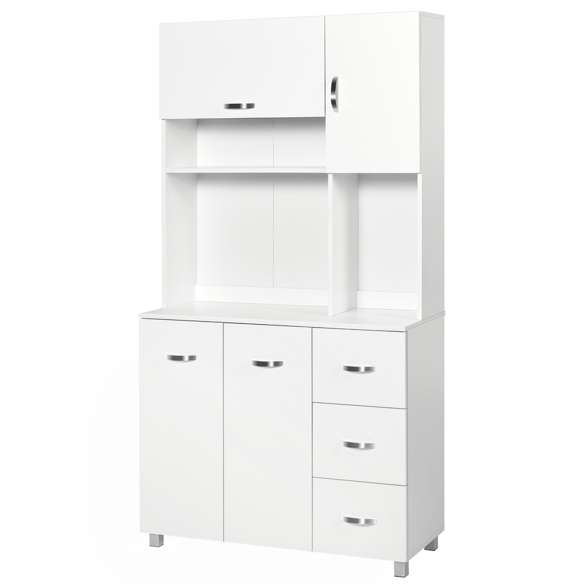 Freestanding White Kitchen Storage Cabinet with Drawers & Cupboards