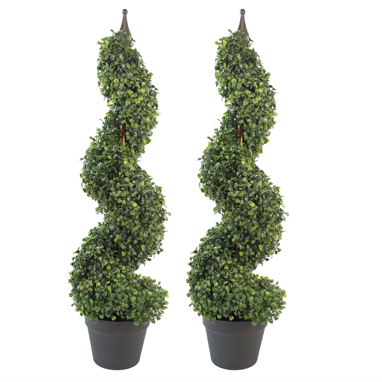Pair of 90cm (3ft) Artificial Boxwood Spiral Topiary Trees in Weighted Pots