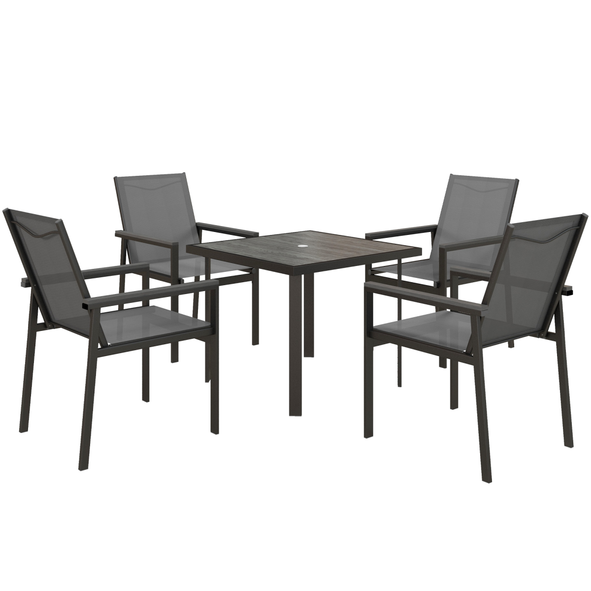 Outsunny 5 Piece Outdoor Garden Dining Set with 4 Chairs, Steel Frame and Tempered Glass Table, Grey