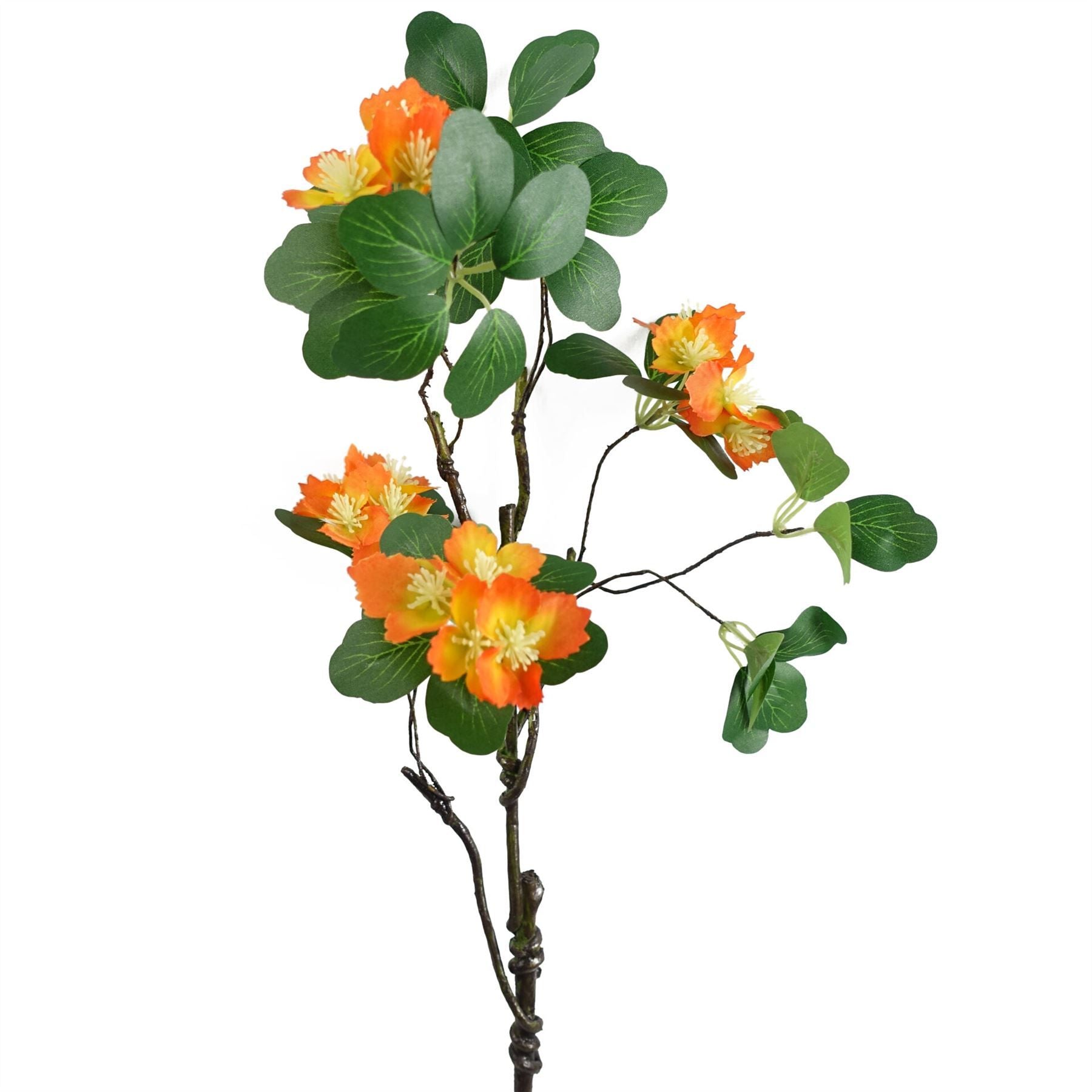 Leaf Orange Artificial Flower Foliage Spray, 60cm Silk Flowers with Wired Shapable Stem
