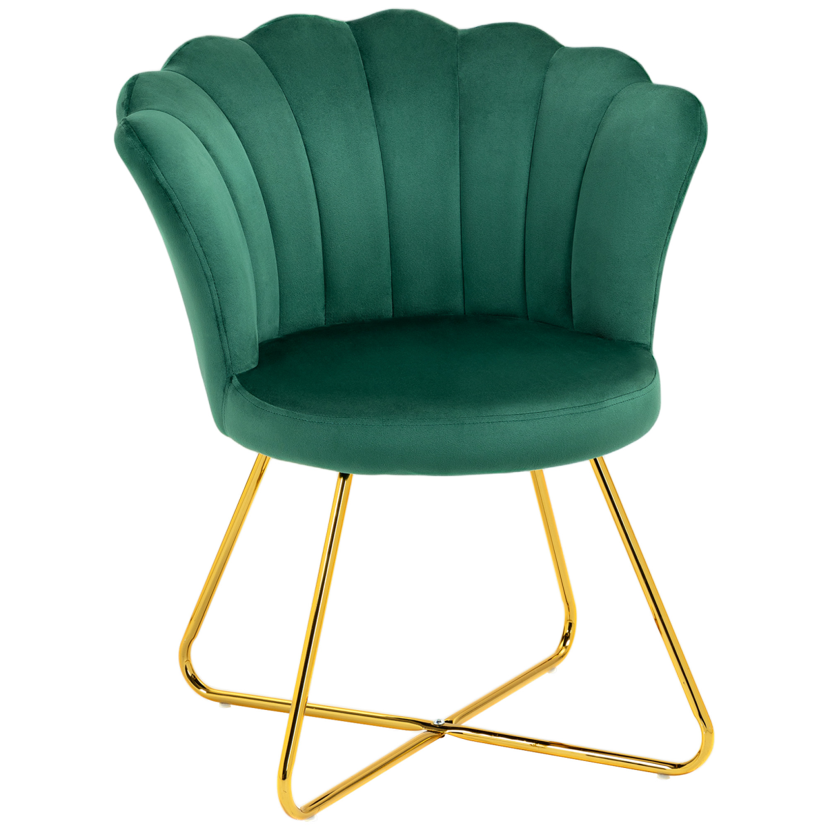 HOMCOM Velvet Accent Armchair with Lotus Backrest, Steel Legs, Green