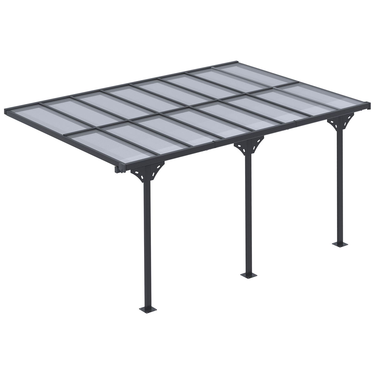 Outsunny Wall-Mounted Aluminum Patio Gazebo Pergola with Polycarbonate Roof, 4.35 x 3 m