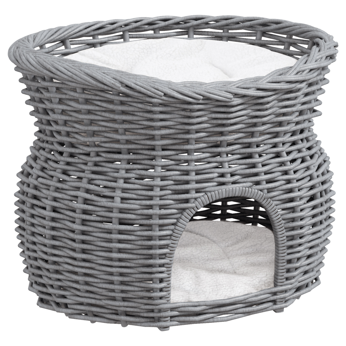 PawHut 2-Tier Elevated Willow Pet Cushion Bed with Washable Cushions, Grey