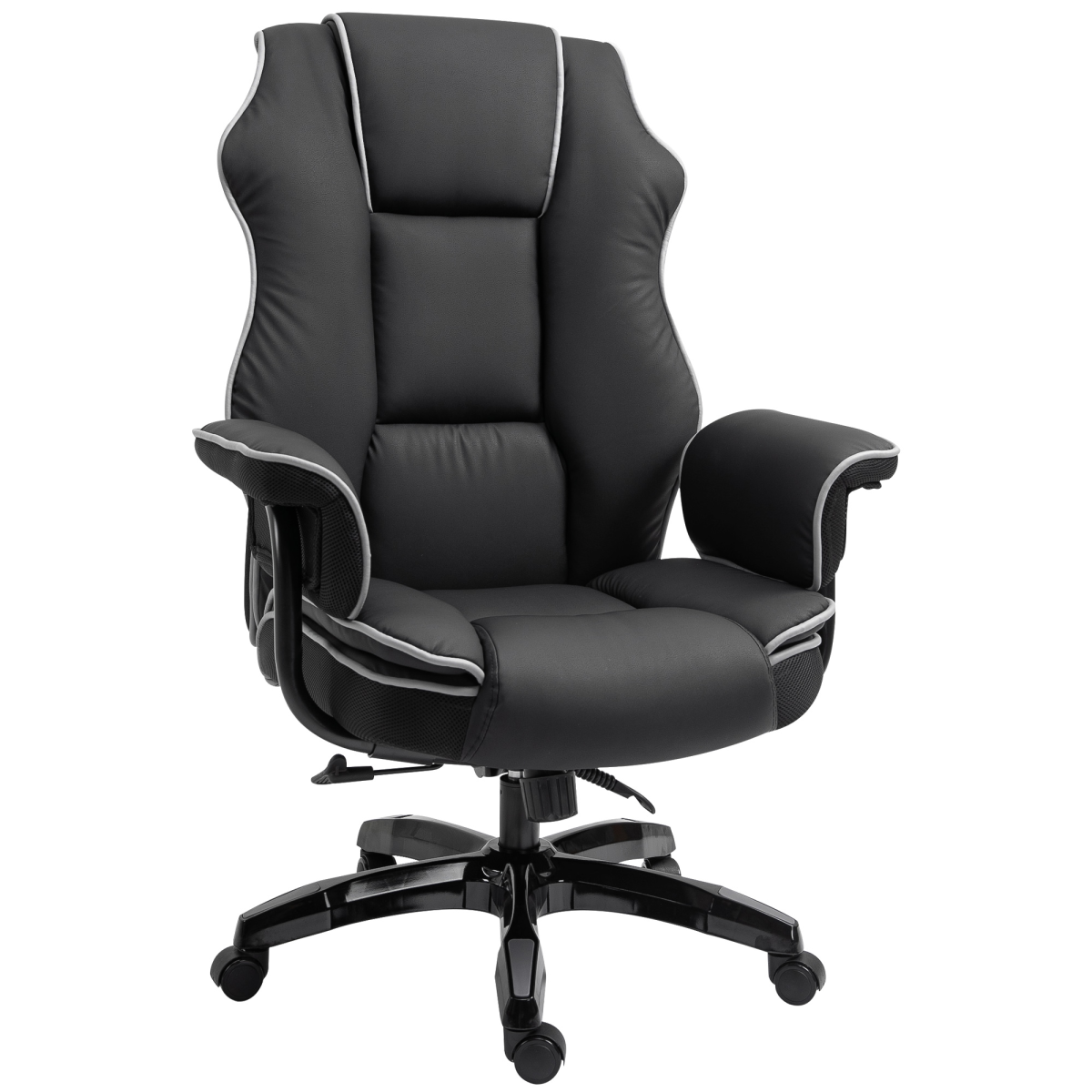 Black Piped PU Leather High Back Reclining Swivel Office Gaming Chair with Adjustable Height, Black