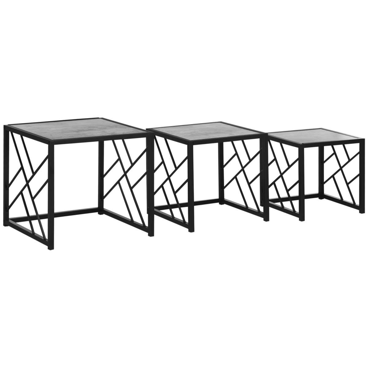 Set of 3 Nesting Square Coffee Tables, Grey Metal Frame