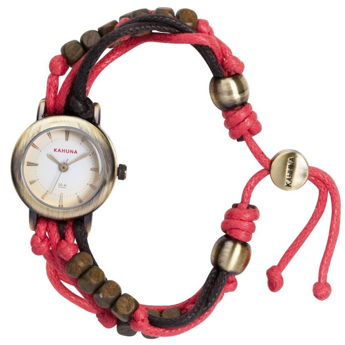 Kahuna Ladies Girls Analogue Quartz Watch, Stainless Steel, Brown Strap, Off White Dial, AKLF-0006L