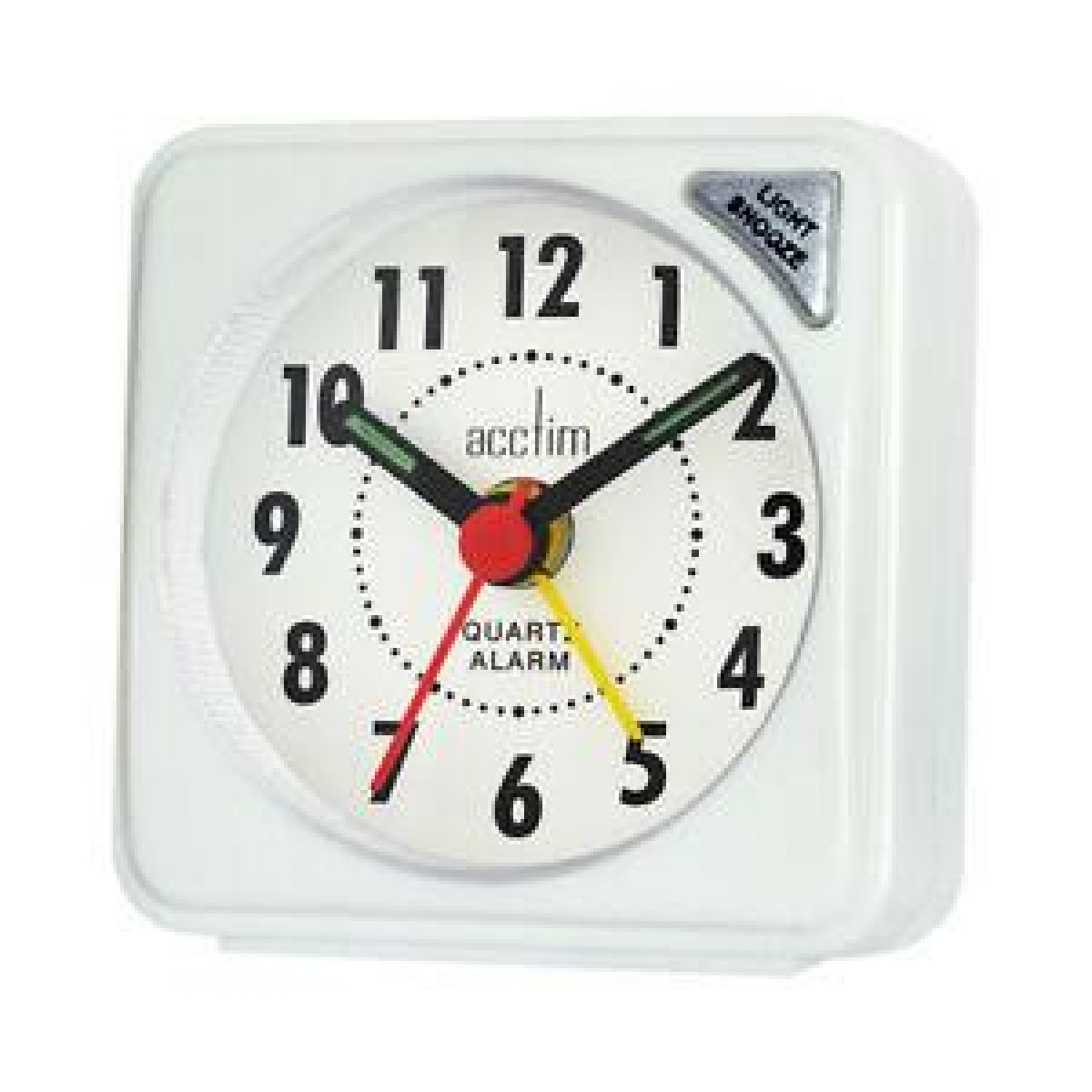 Acctim Ingot Quartz Travel Alarm Clock, White, Light & Snooze, Luminous Hands, Crescendo Alarm
