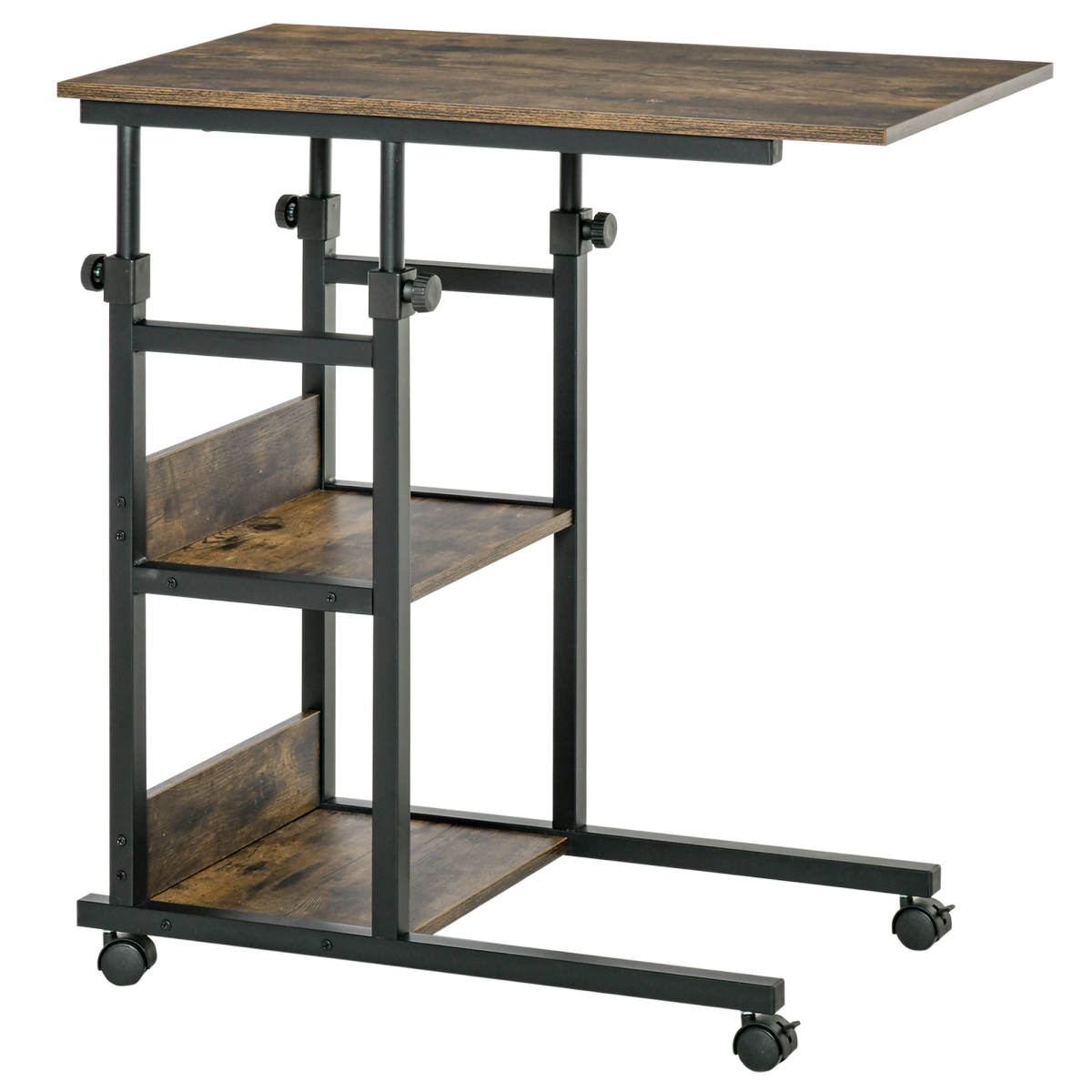 Adjustable C-Shaped Mobile Sofa Side Table with 3-Tier and Brakes