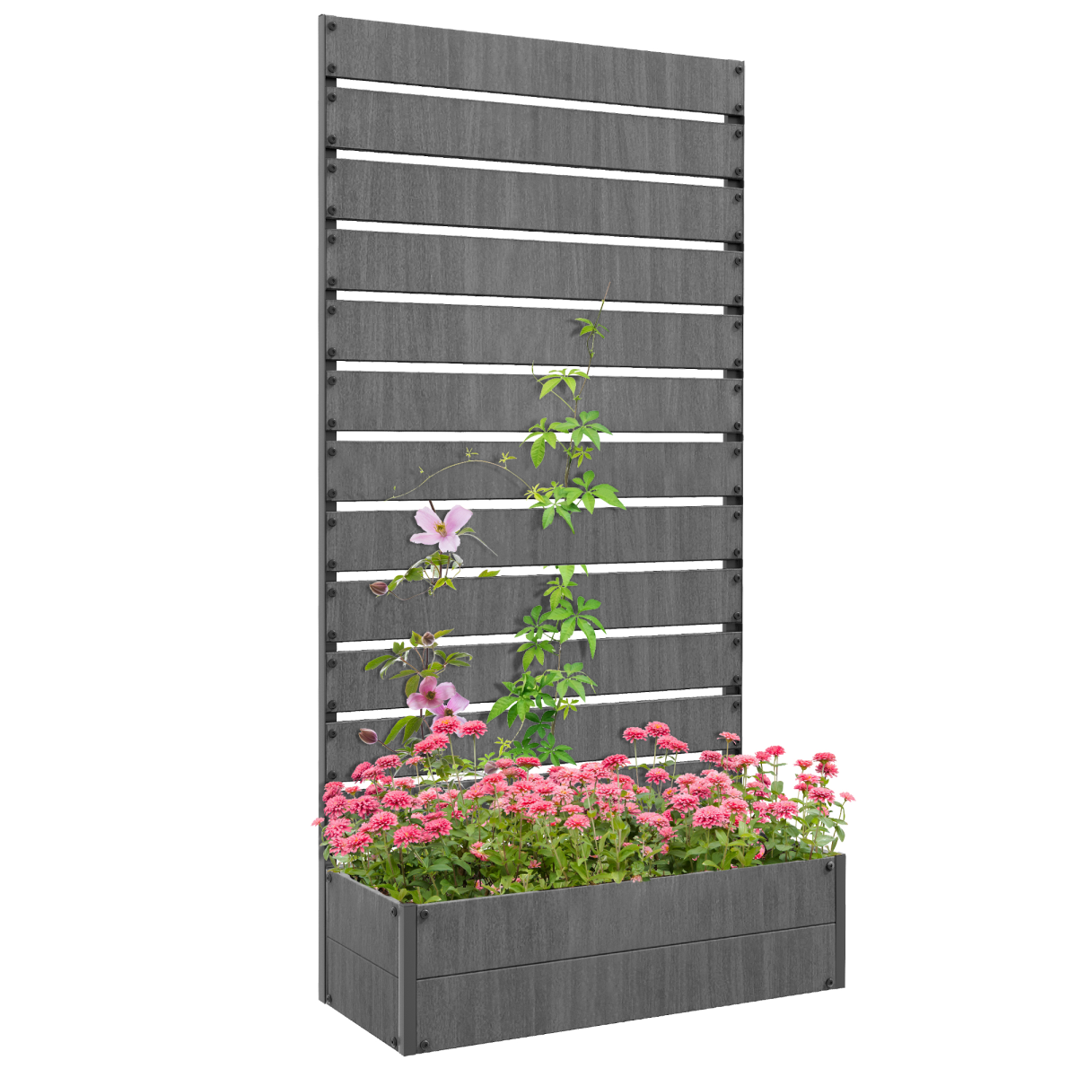 Outsunny Raised Garden Bed with Trellis, Standing Planter Box, Dark Grey