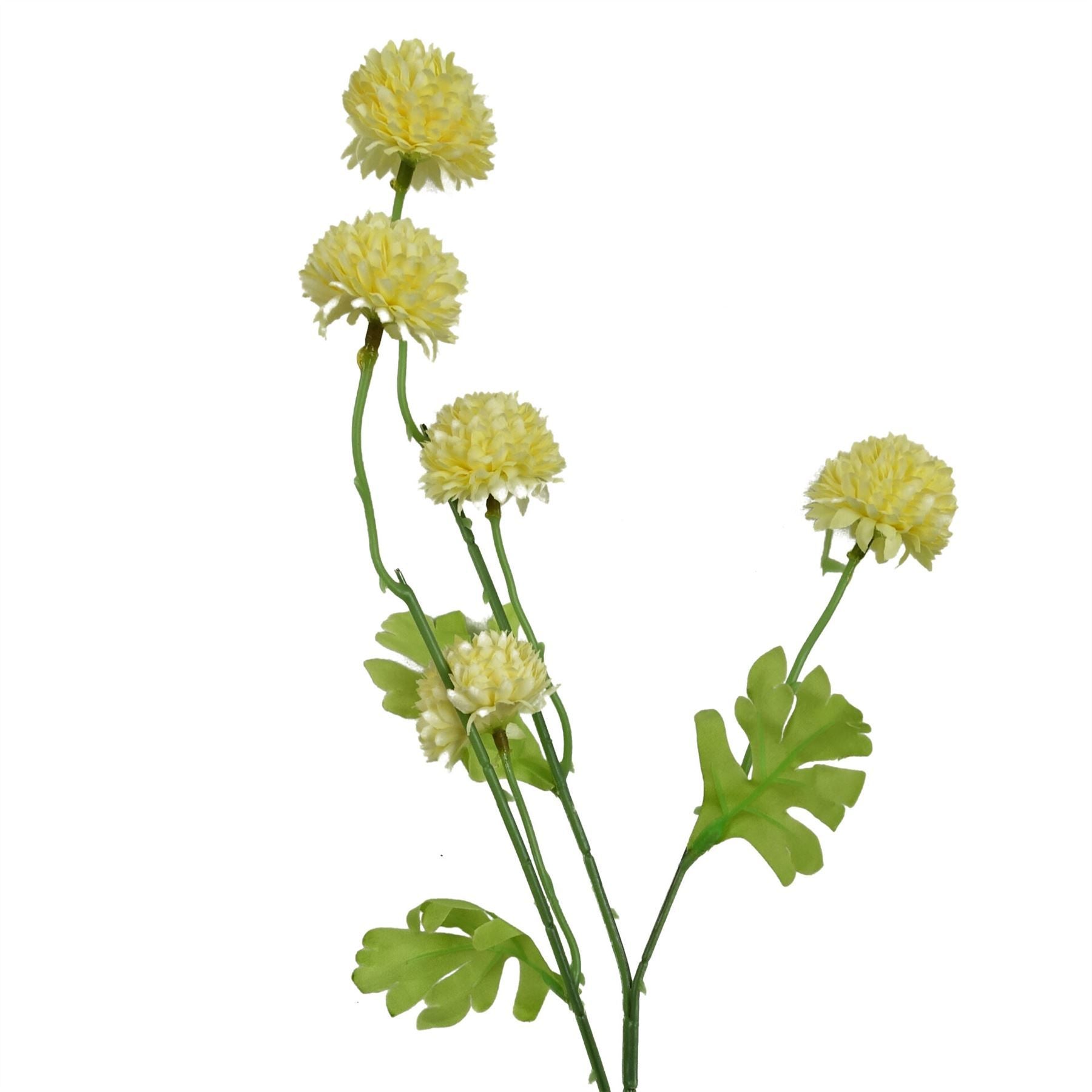 Leaf 50cm Artificial Yellow Dahlia Pompom Spray Stem, 5 Blooms