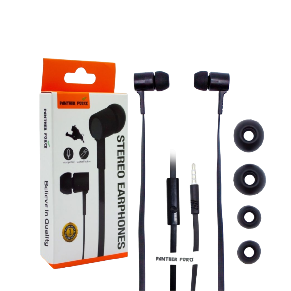 Panther Force In-Ear Hands Free Headphones - Black