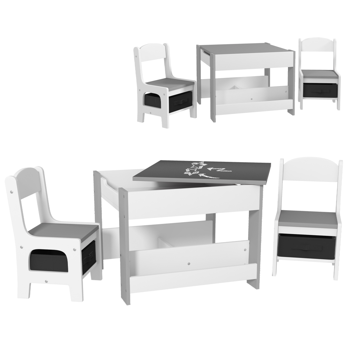 HOMCOM 3-Piece Kids Table and 2 Chairs Set with Storage, Grey