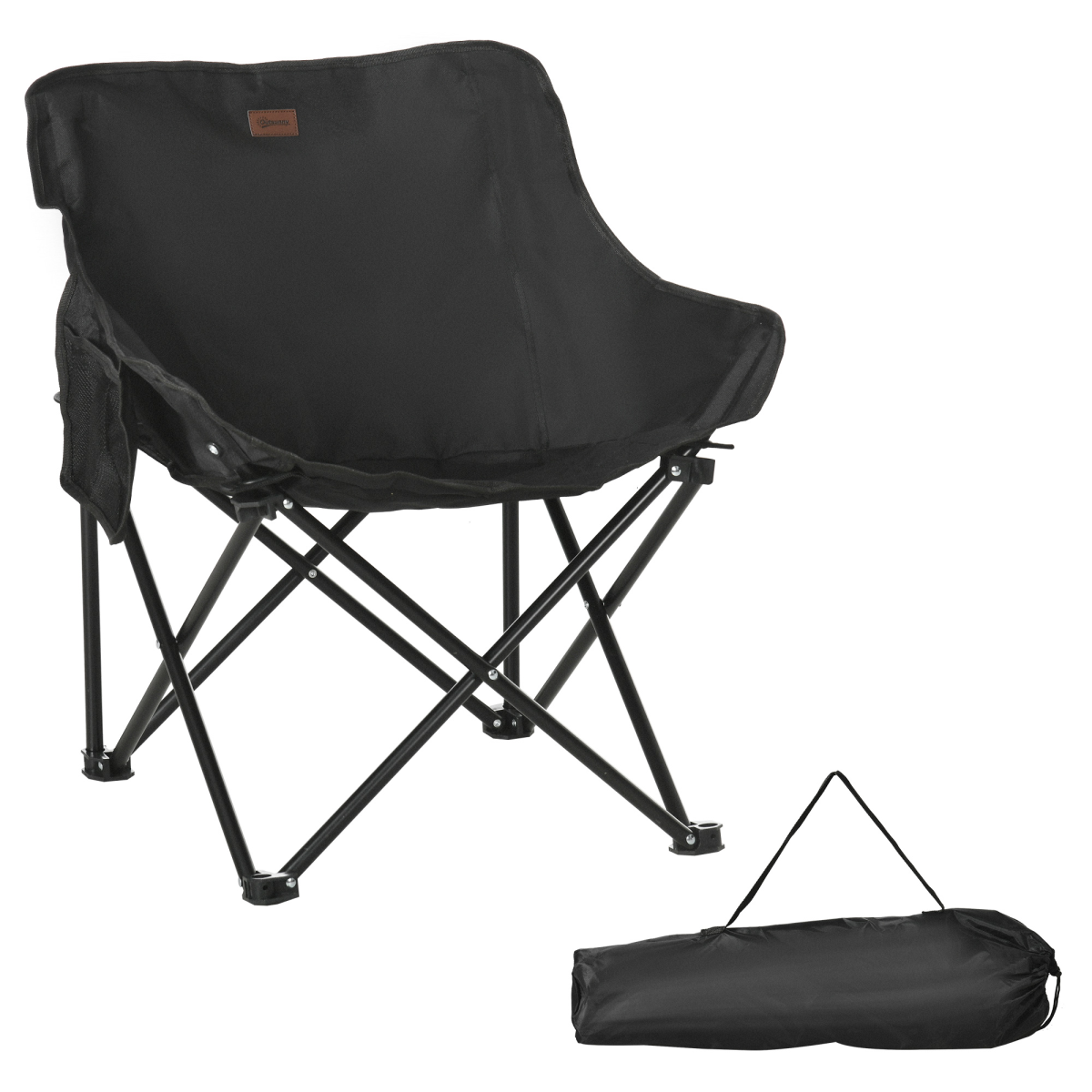 Outsunny Folding Camping Chair with Carry Bag & Storage Pocket, Black