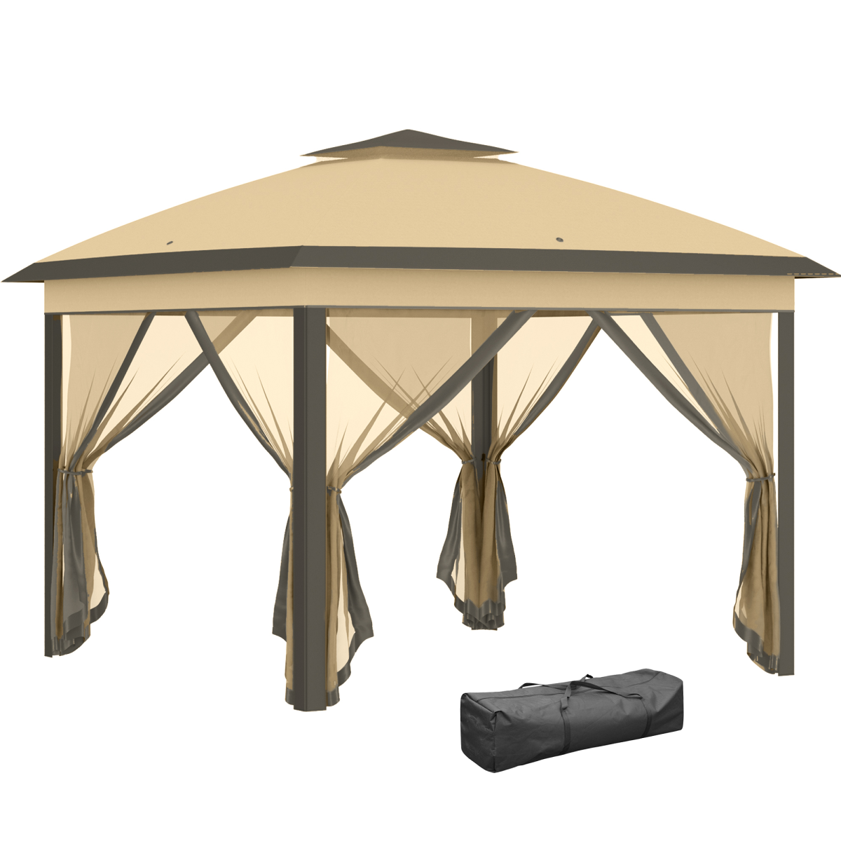 Outsunny Pop Up Gazebo, Height Adjustable Canopy Tent with Carrying Bag, Beige