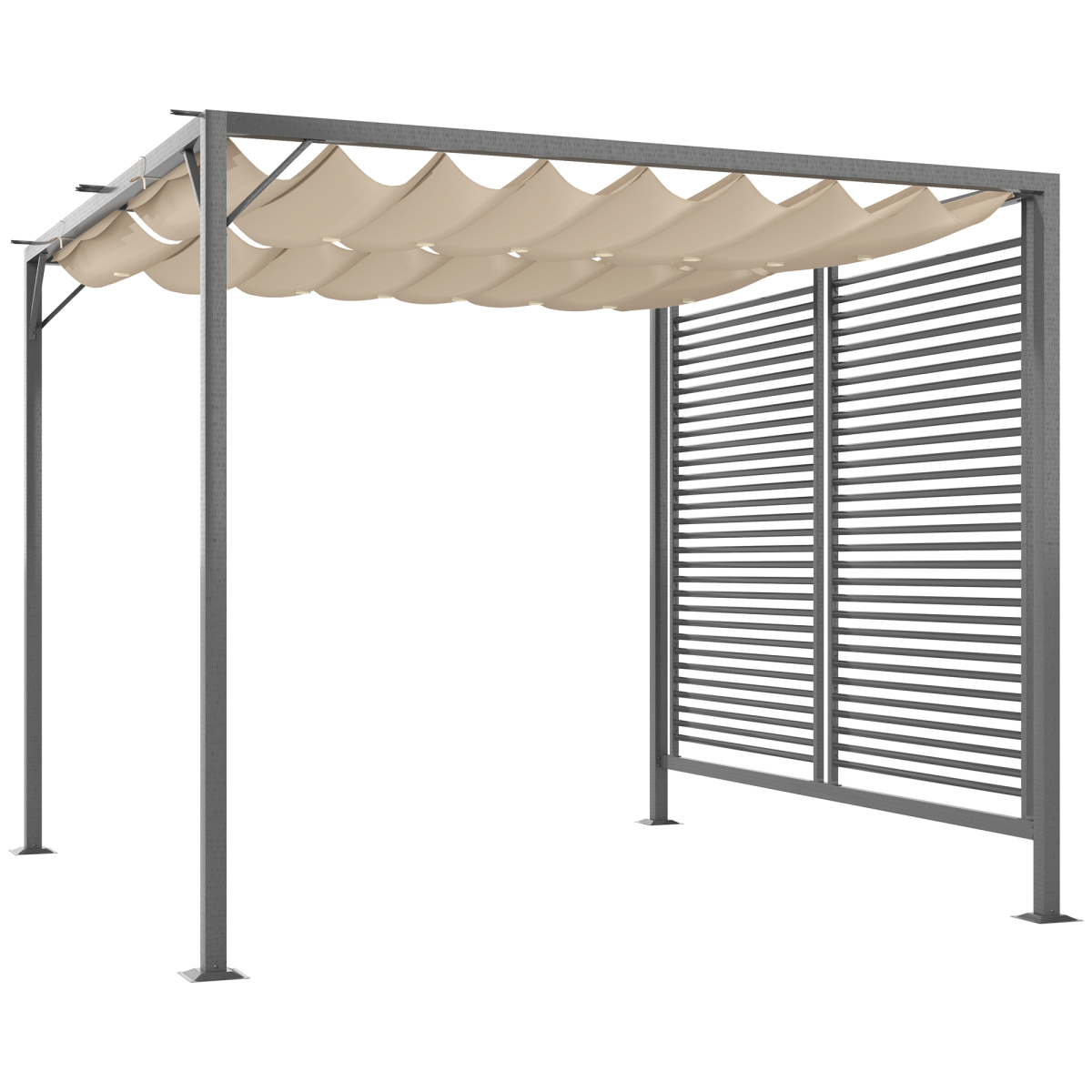 Metal Outdoor Pergola Patio Sun Shelter, Retractable Movable Canopy, PU-Coated UV and Water Resistant, Heavy-Duty Metal Frame