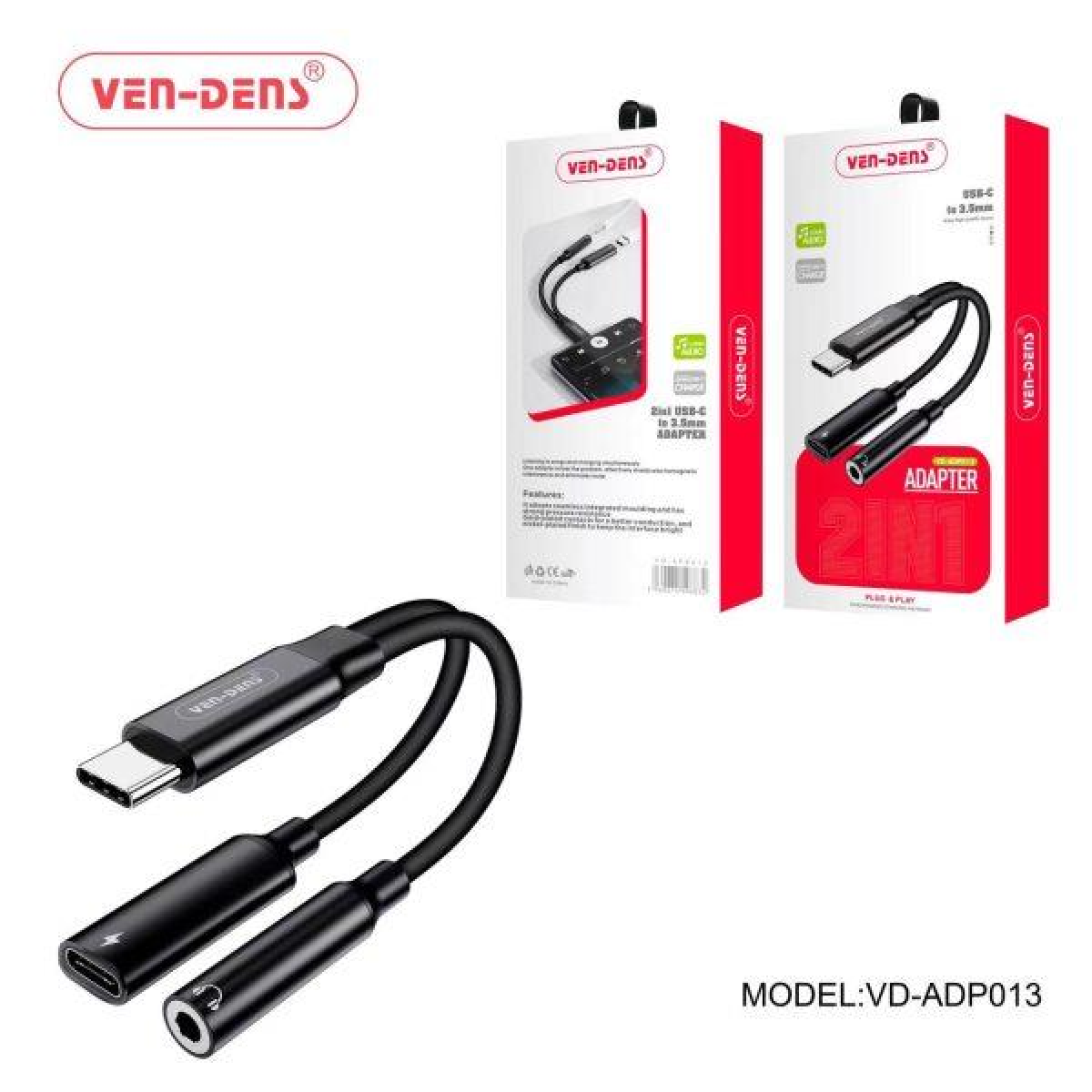 Ven-Dens USB C to 3.5mm Headphone Adapter with Charging, PD Fast Charge up to 20V/3A