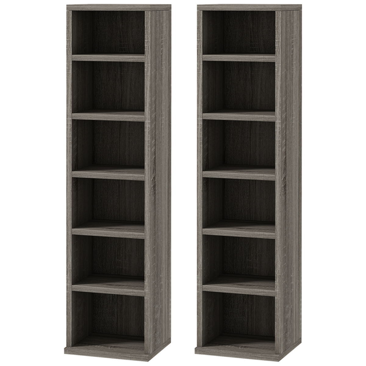 HOMCOM Set of 2 Adjustable CD Media Display Shelf Towers, Mocha Wood